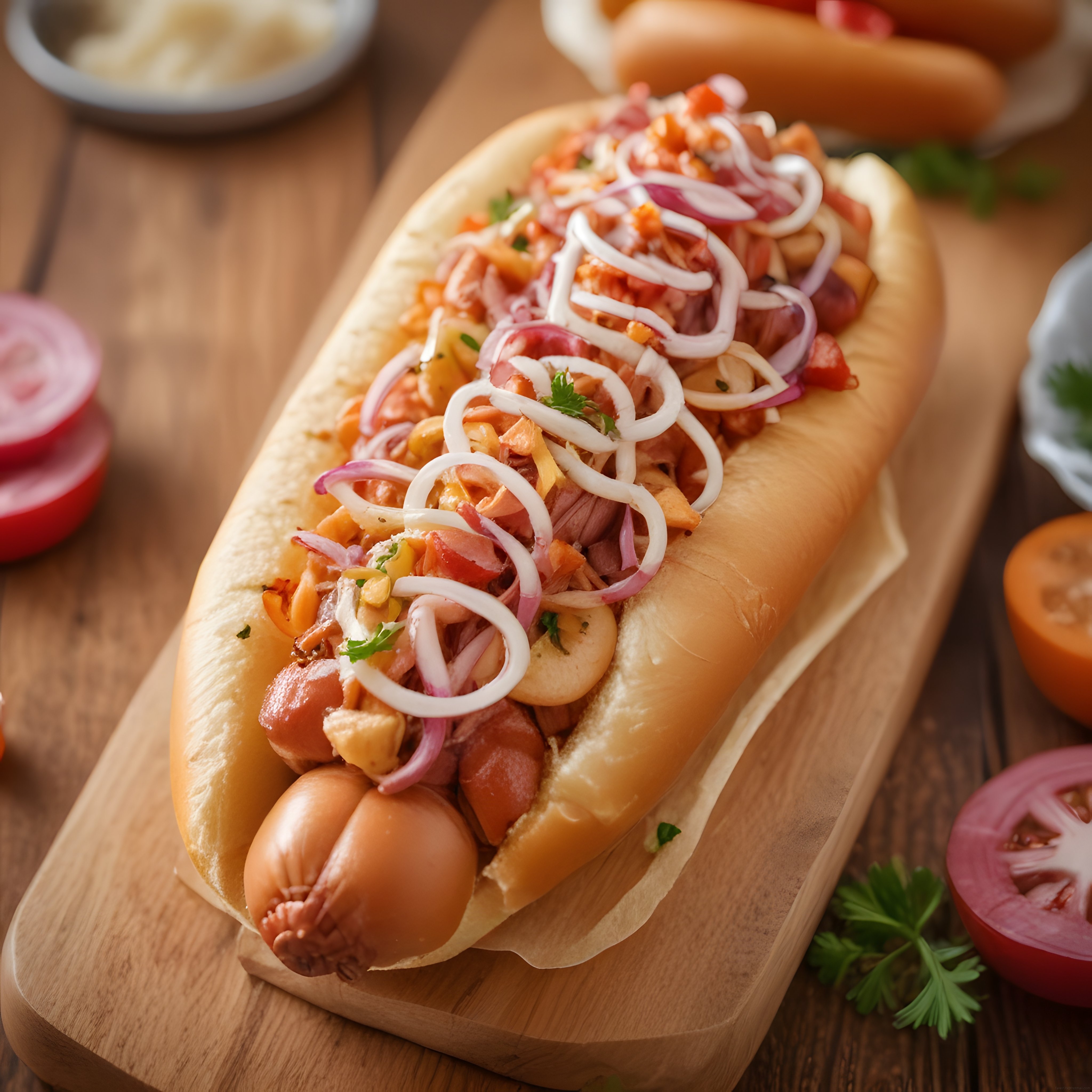 Gurme Hot Dog Tarifi: Taze Soğan ve Domatesle Süslenmiş Sosisli Ekmek