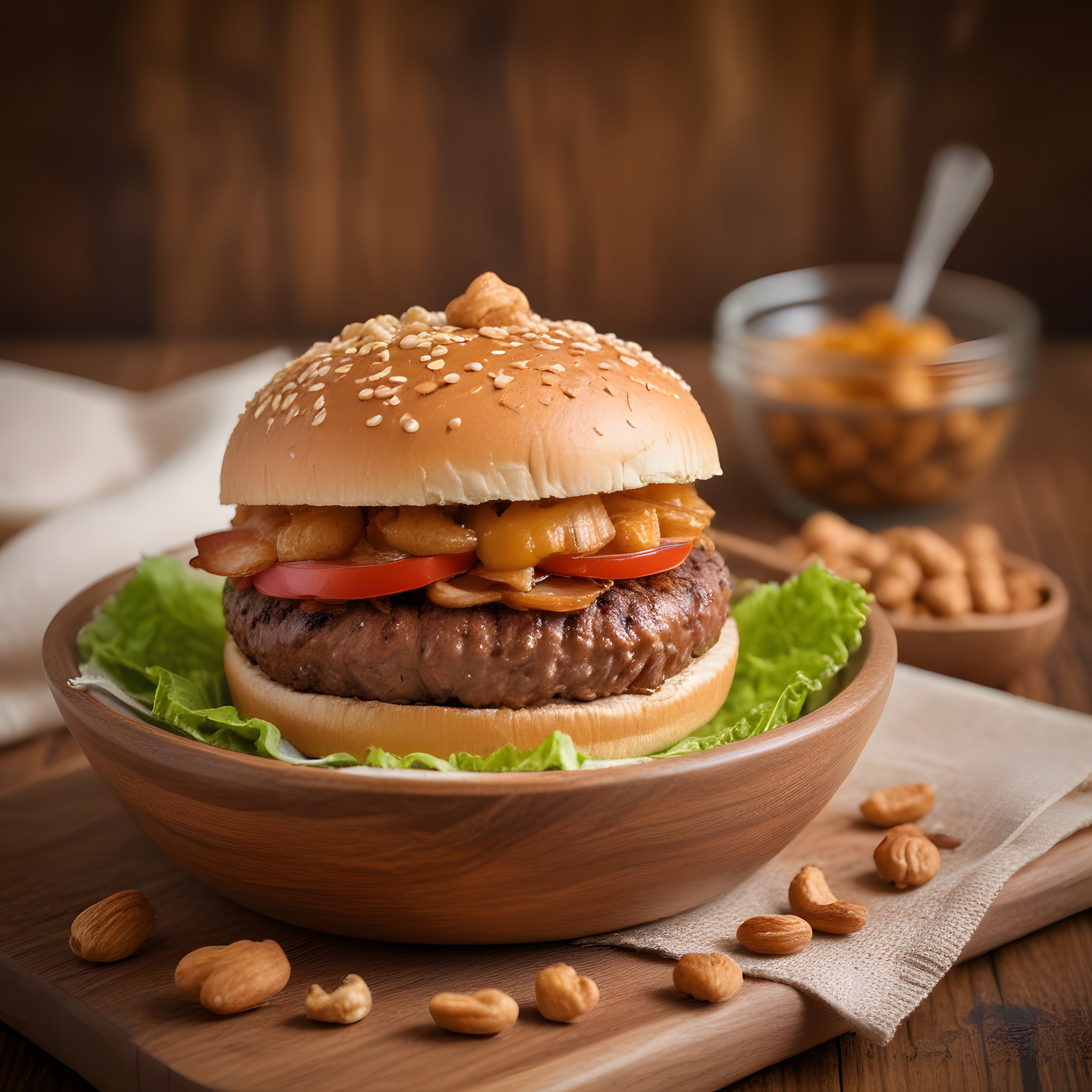 Gurme Karamelize Fındık ve Kaju Soslu Özel Hamburger Tarifi Sunumu