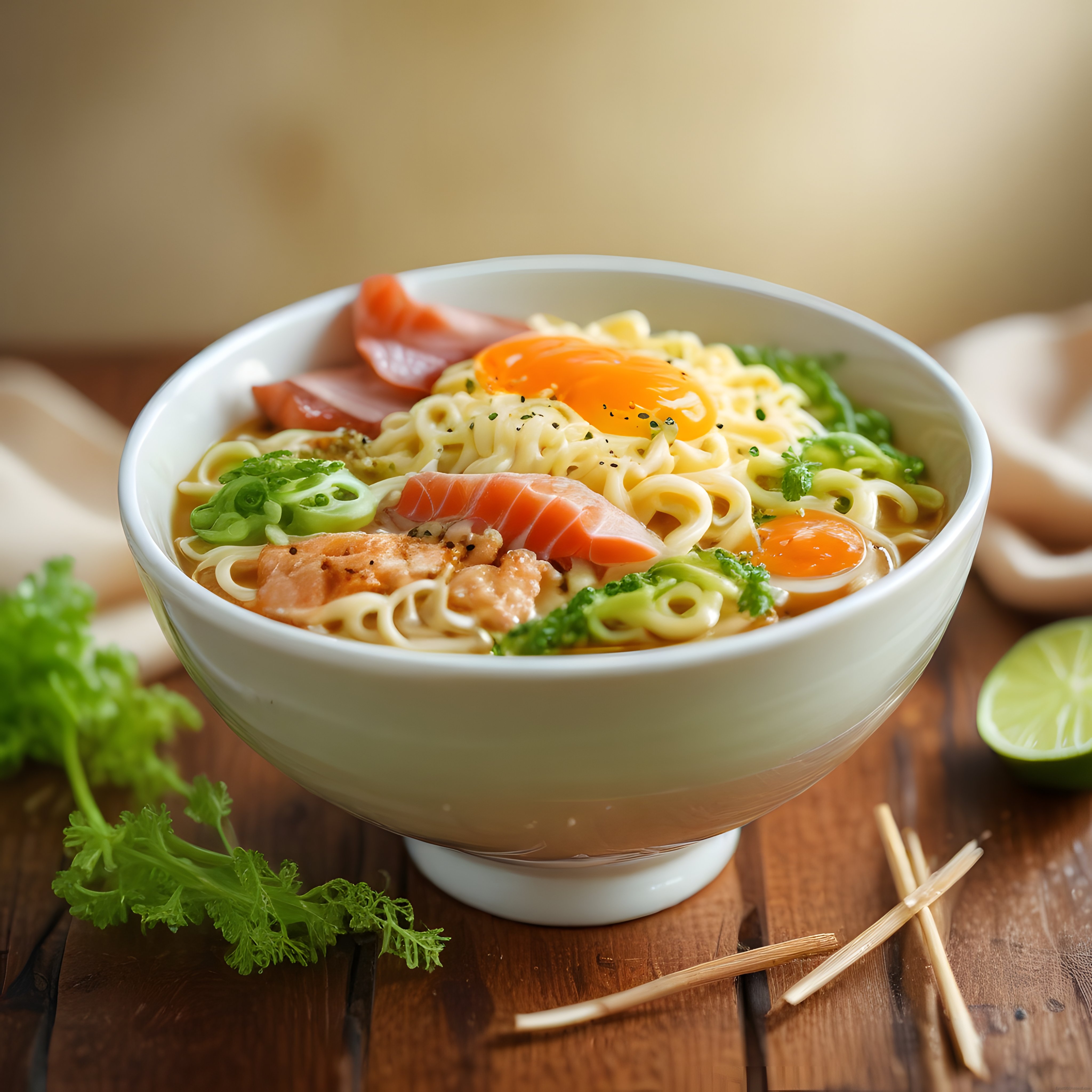 Gurme Ramen: Füme Somon, Yumurta ve Yeşil Biberli Asya Noodle Kasesi
