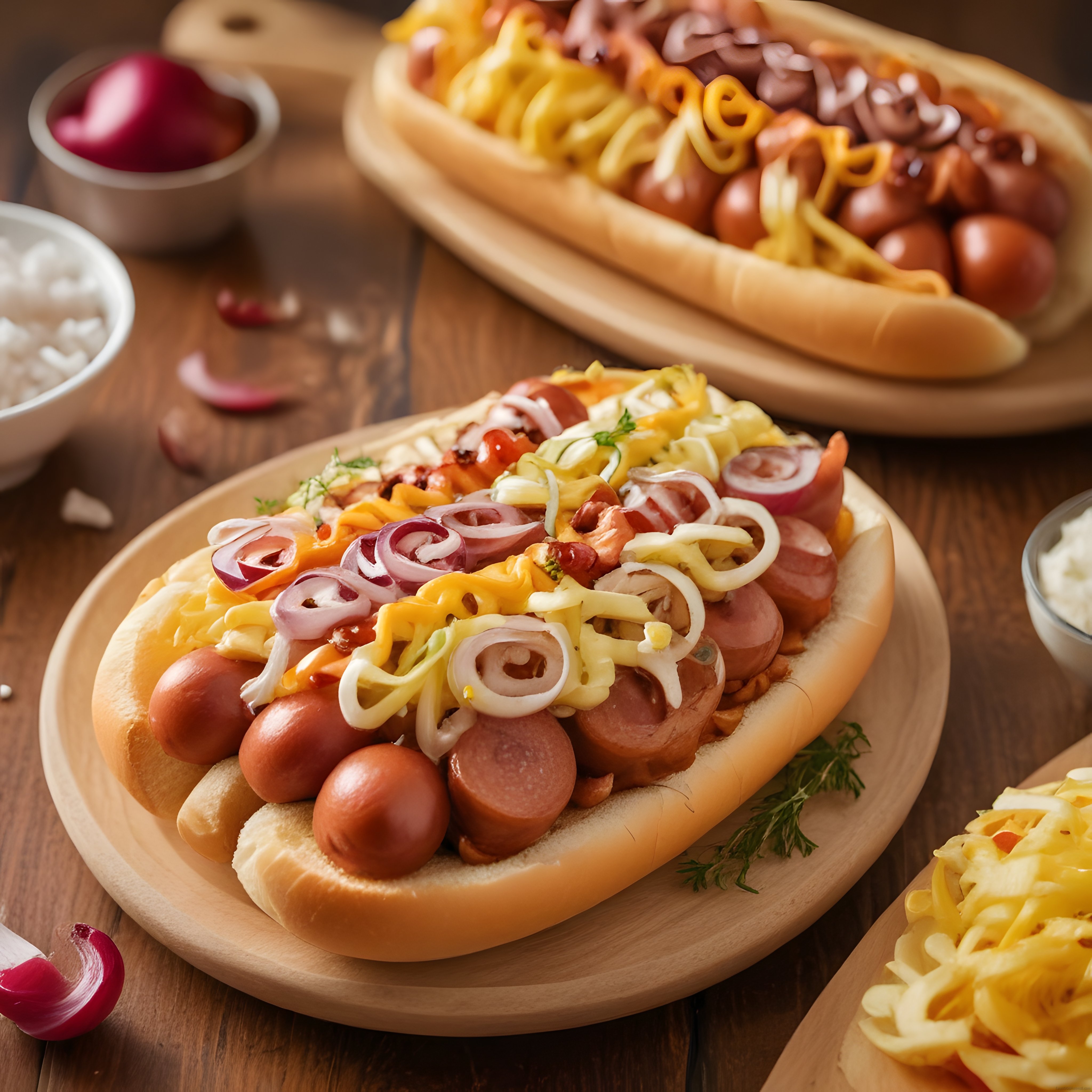 Gurme Sosisli Sandviç: Peynirli ve Karamelize Soğanlı Hot Dog Sunumu