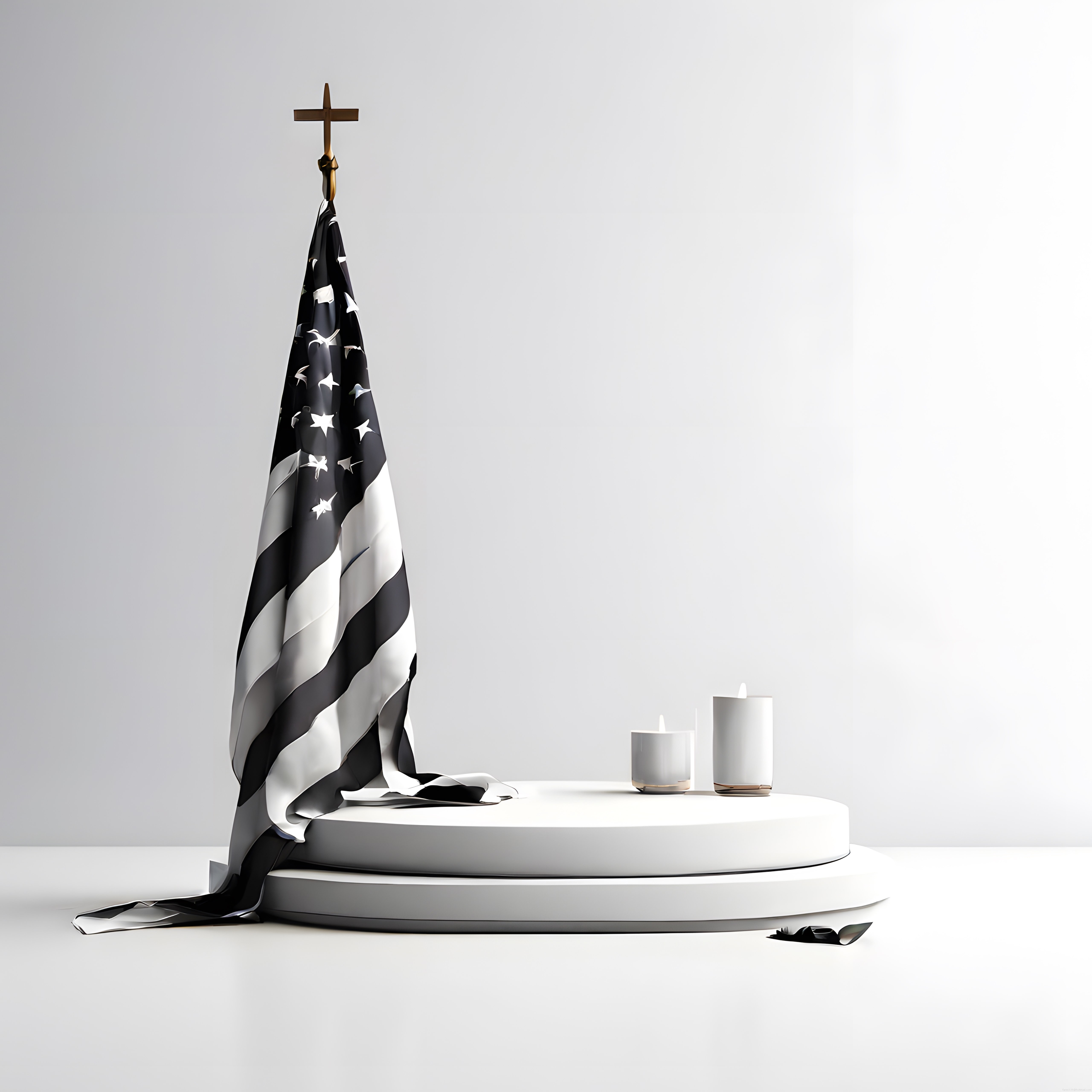 Haç ve Siyah Beyaz Amerikan Bayrağı ile Minimalist Dini Anma Sunumu