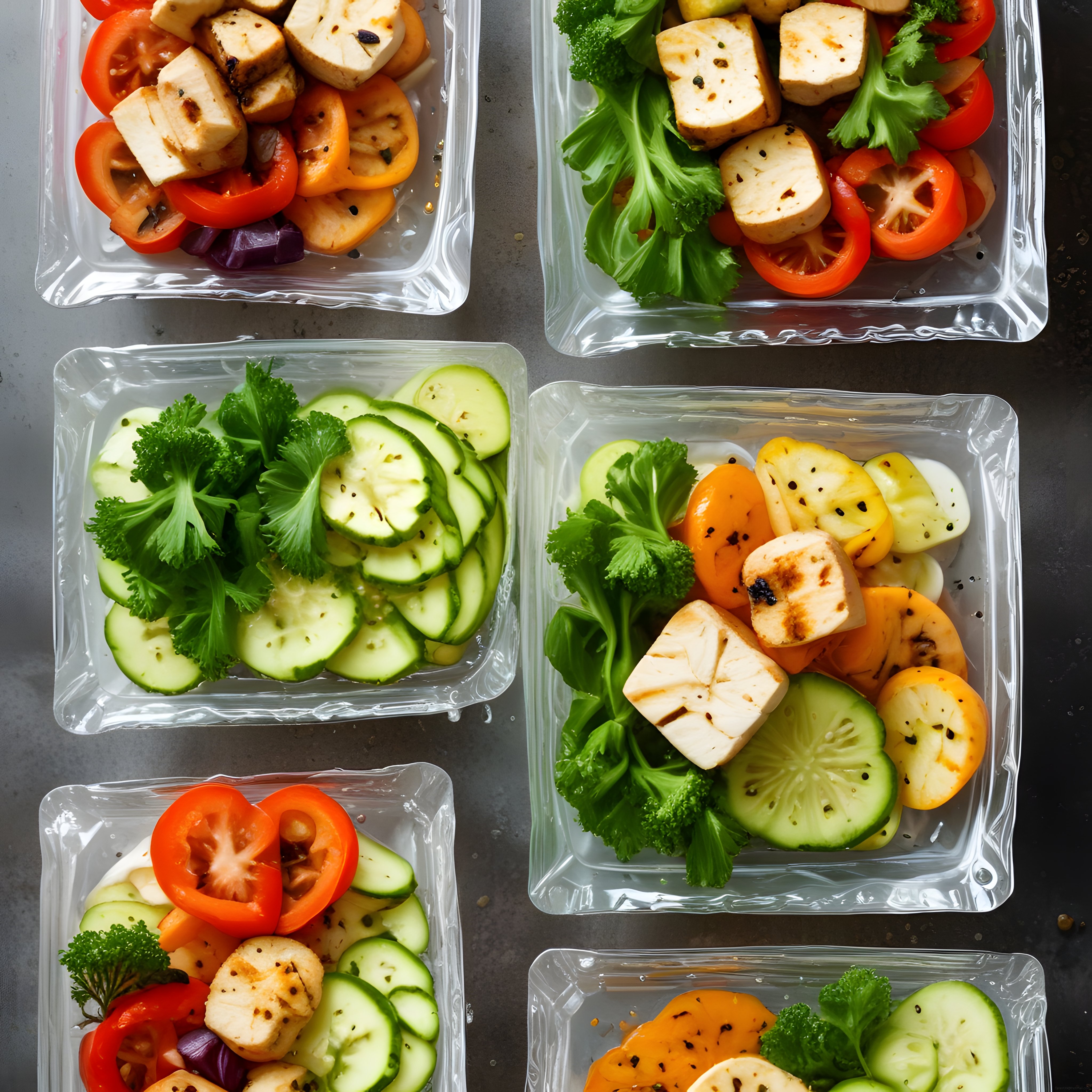 Haftalık vegan menü için tofu ve renkli sebzelerle pratik yemek kutuları