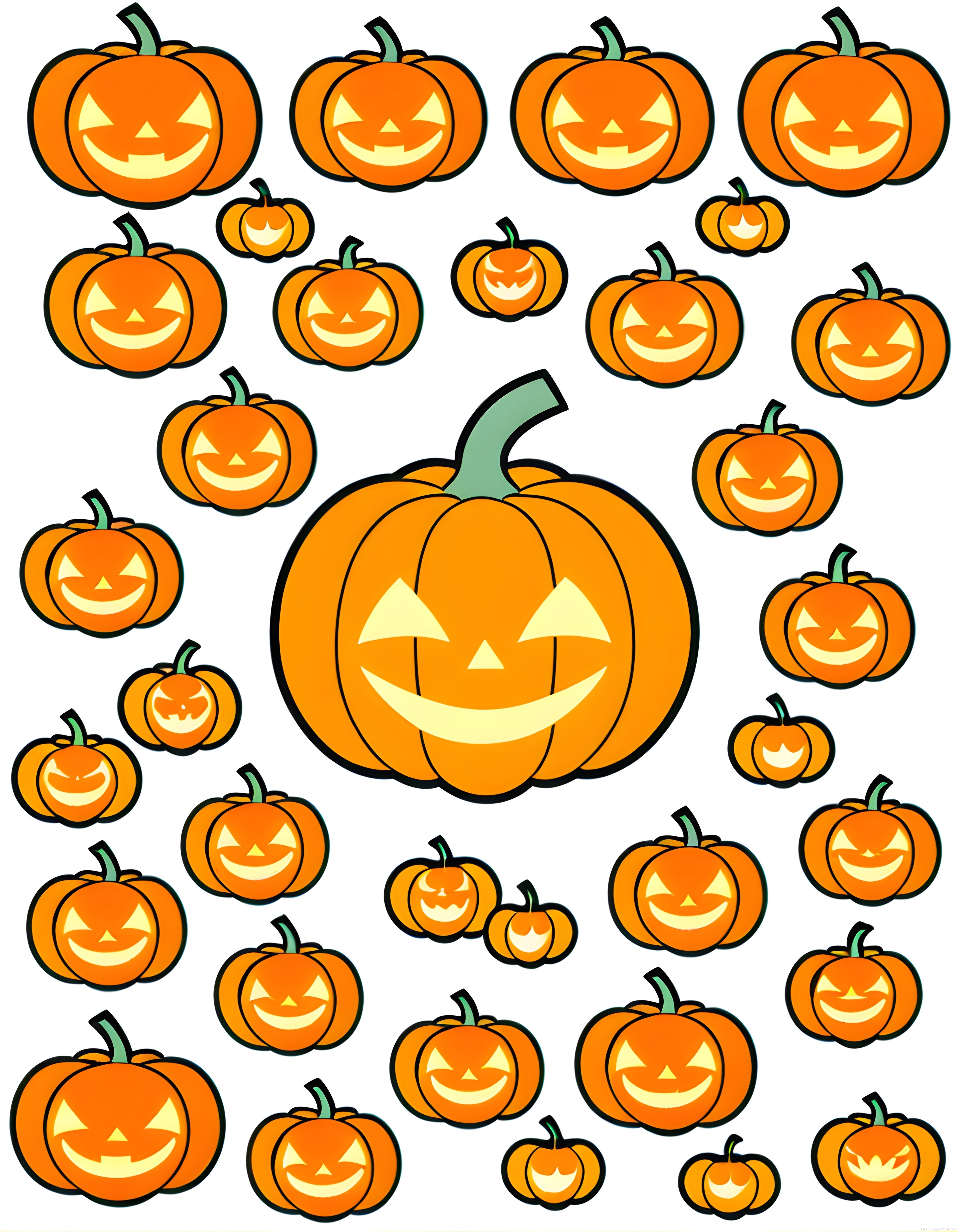 Halloween İçin Farklı Boyutlarda Gülümseyen Turuncu Balkabağı Çizimleri