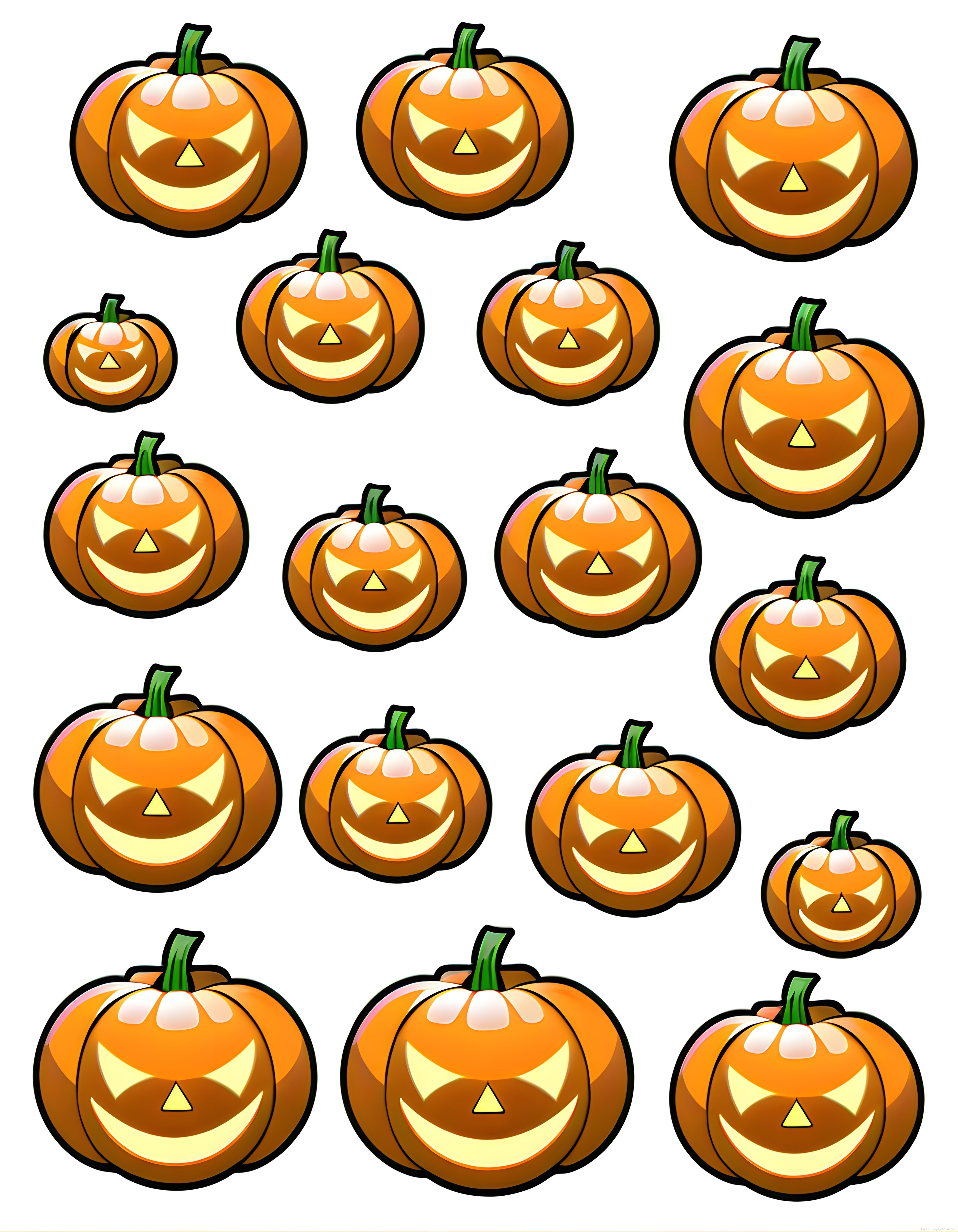 Halloween Temalı Farklı Boyutlarda Sevimli Gülümseyen Balkabağı Çizimleri Seti