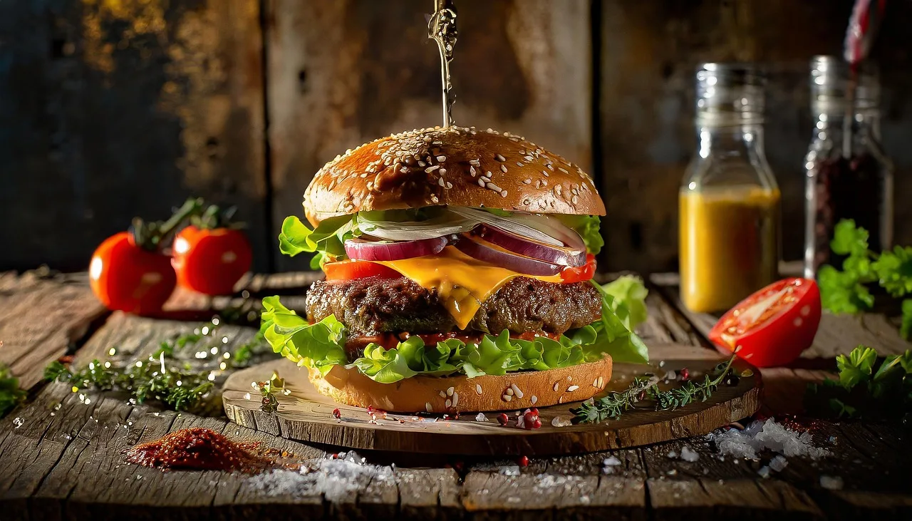 Hamburger lezzetli sunum tahtada - fast food
