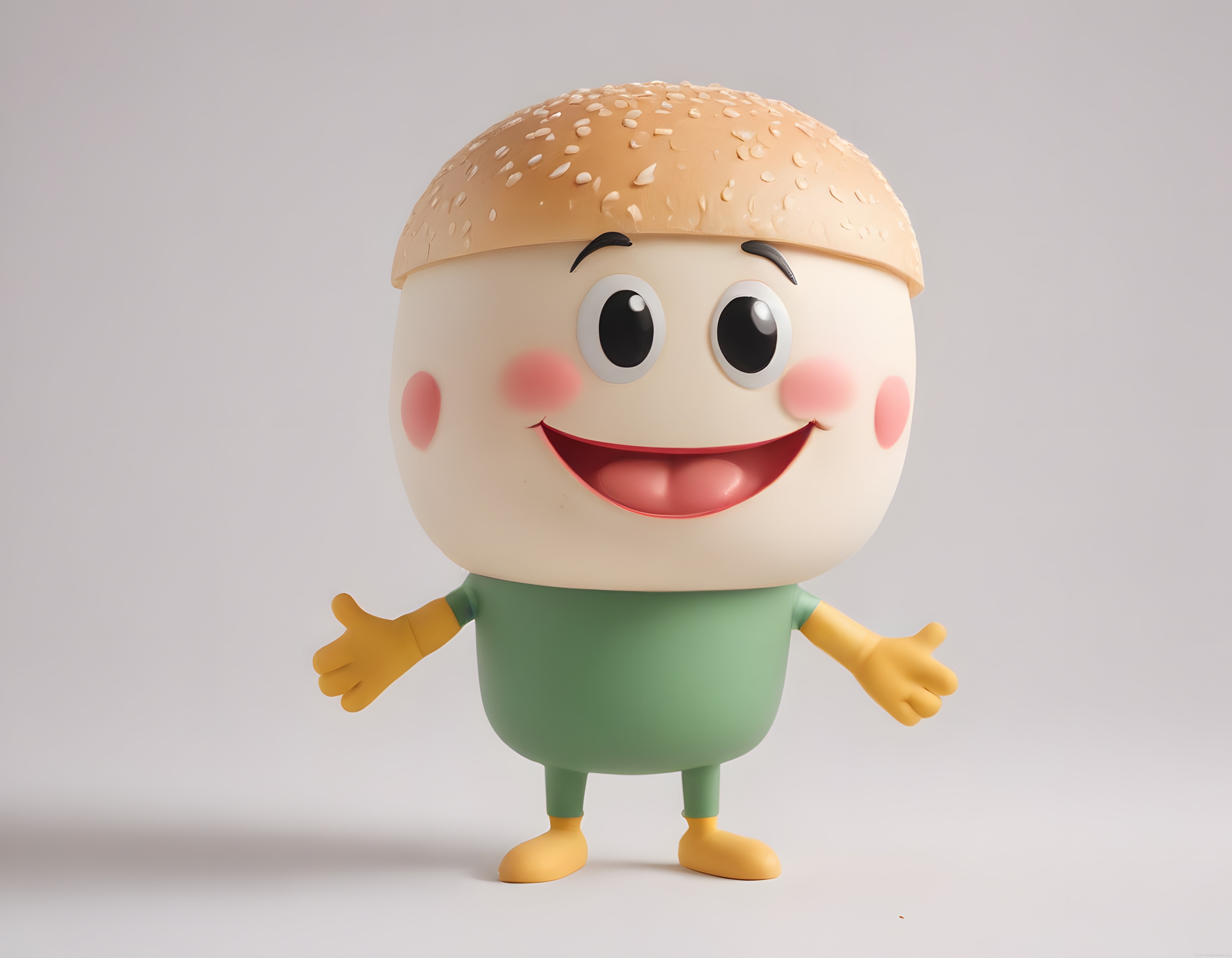 Hamburger Şapkalı Sevimli 3D Karakter: Mutlu ve Eğlenceli Çizgi Film Maskotu
