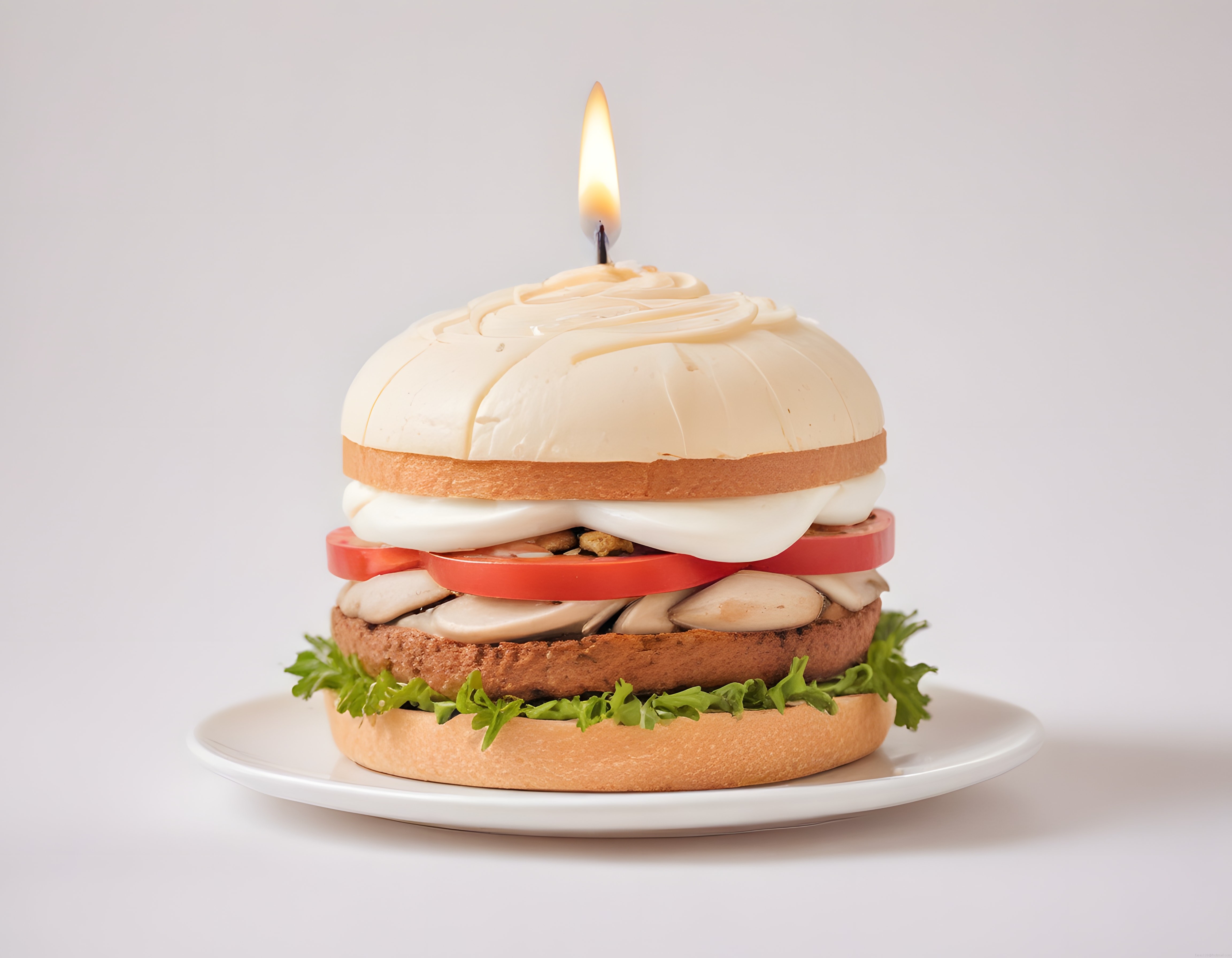 Hamburger Tasarımlı Eğlenceli Doğum Günü Pastası ve Yanan Mum Görseli