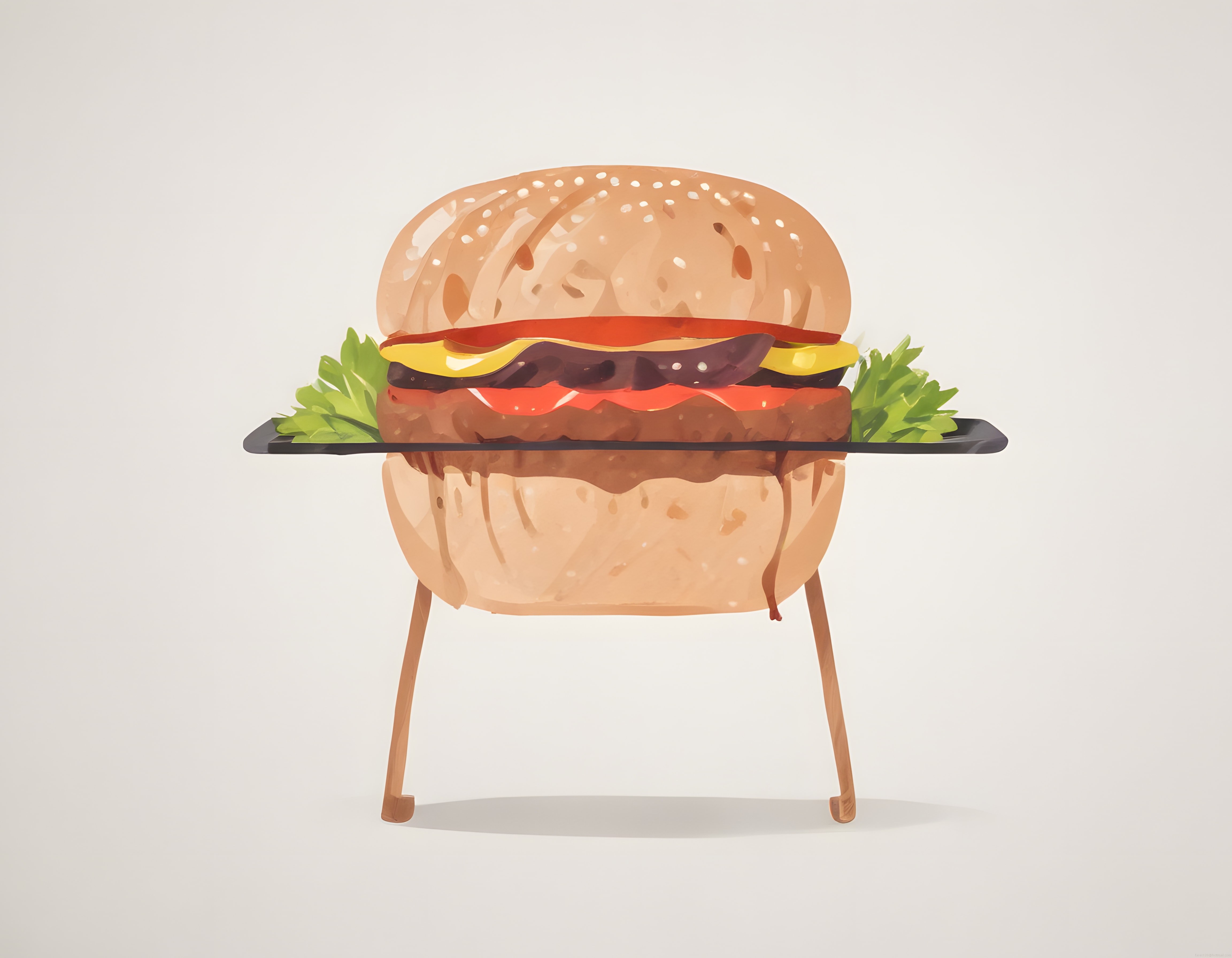 Hamburger Tasarımlı Yaratıcı Barbekü Grilli ve Lezzetli İllüstrasyon