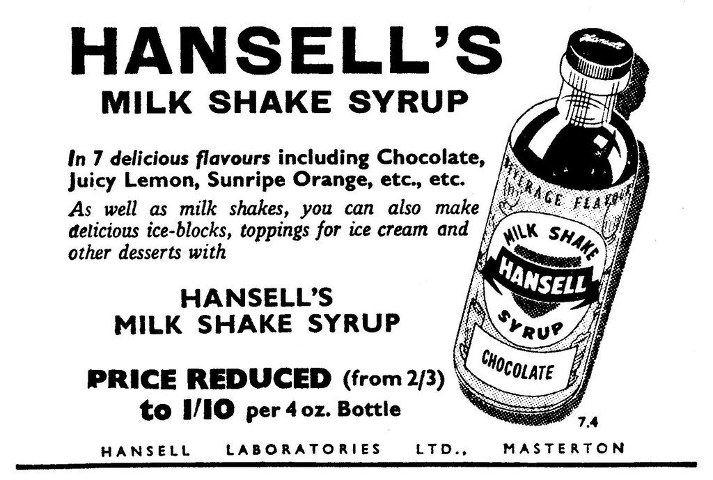 Hansell's Vintage Milk Shake Şurubu İlanı: Nostaljik Siyah Beyaz Reklam