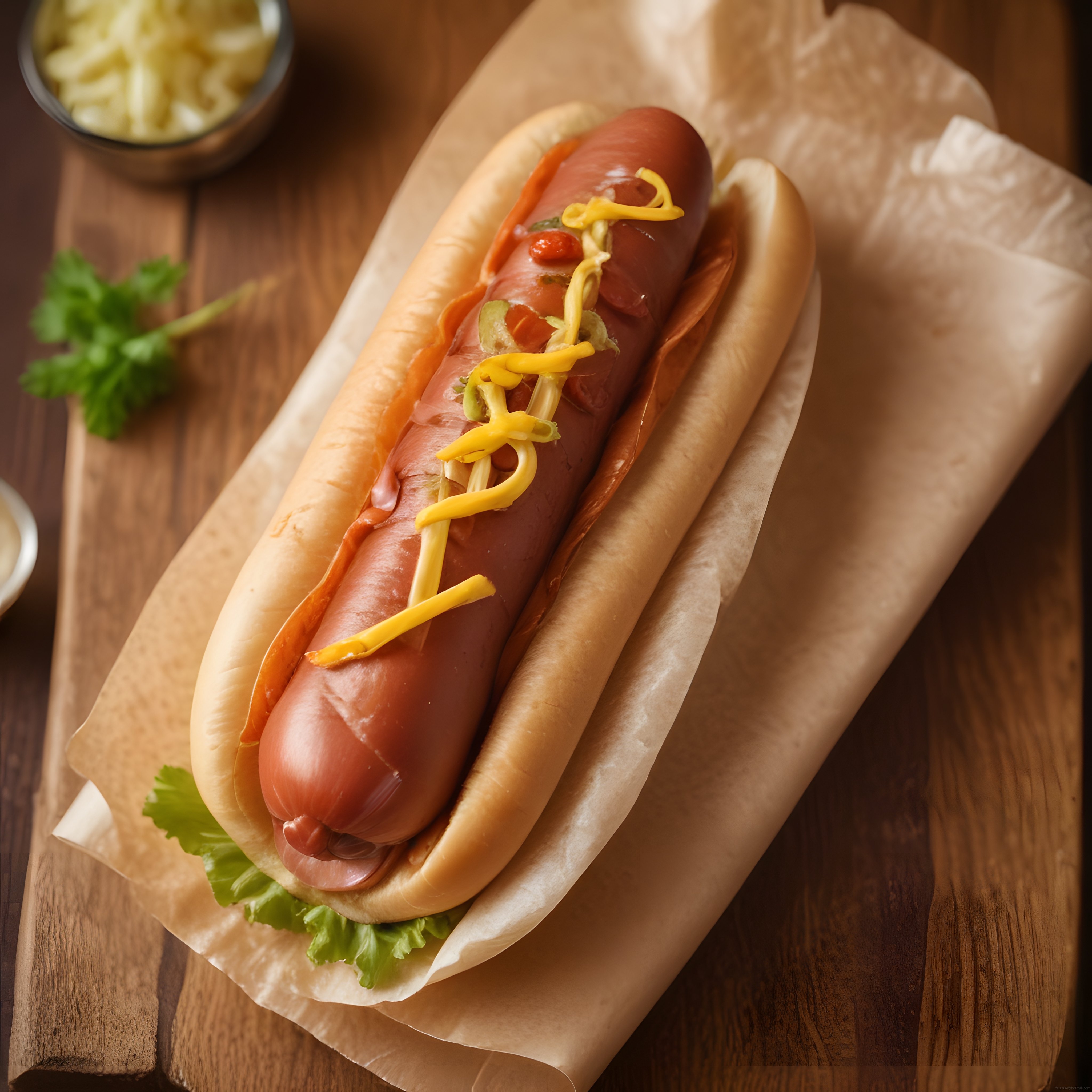 Hardallı Sosisli Hot Dog: Ahşap Sunum Tahtasında Ev Yapımı Lezzet