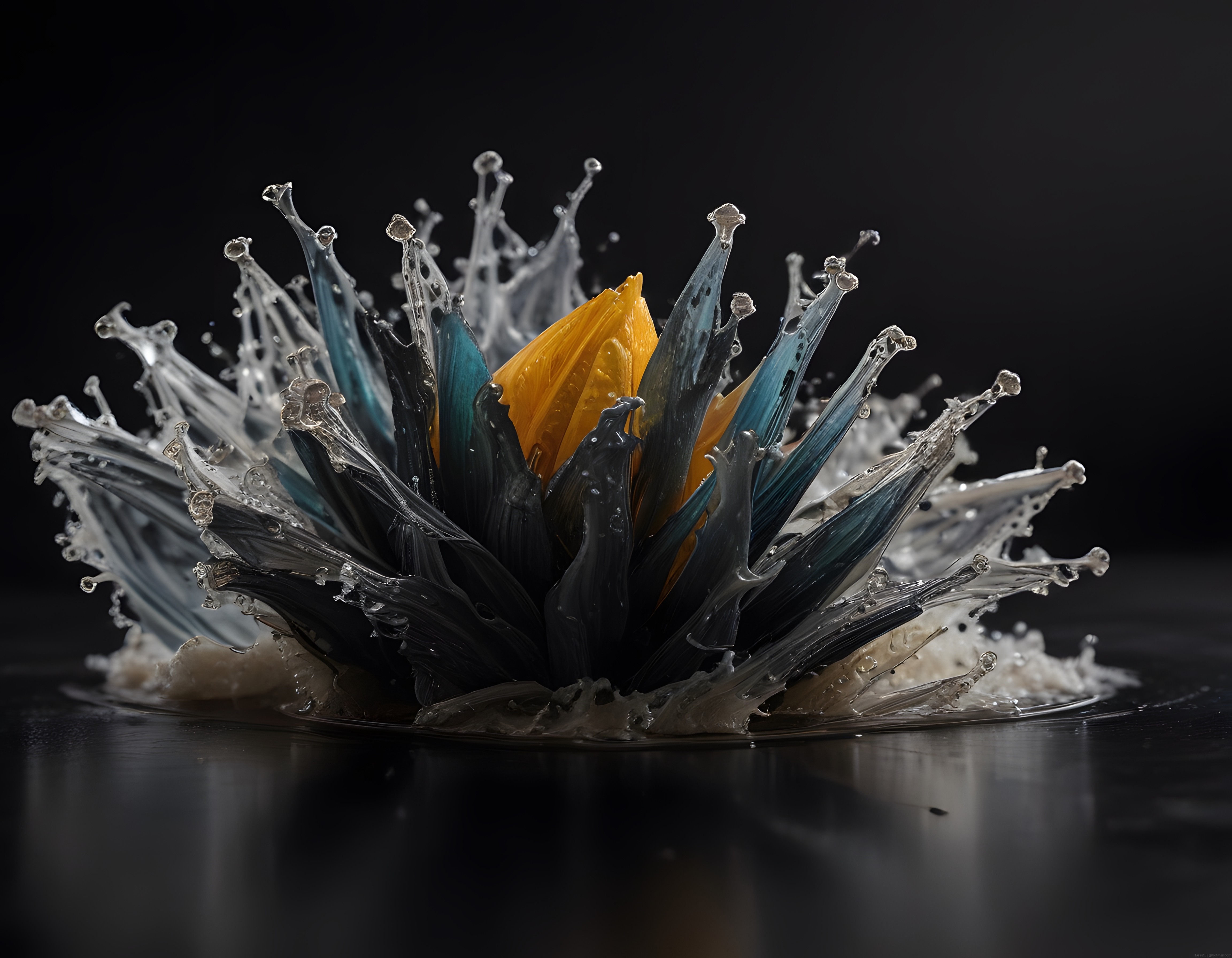 Hareket Dondurulmuş Kristal Su ve Sarı Petalın Dansı: Makro Sanat