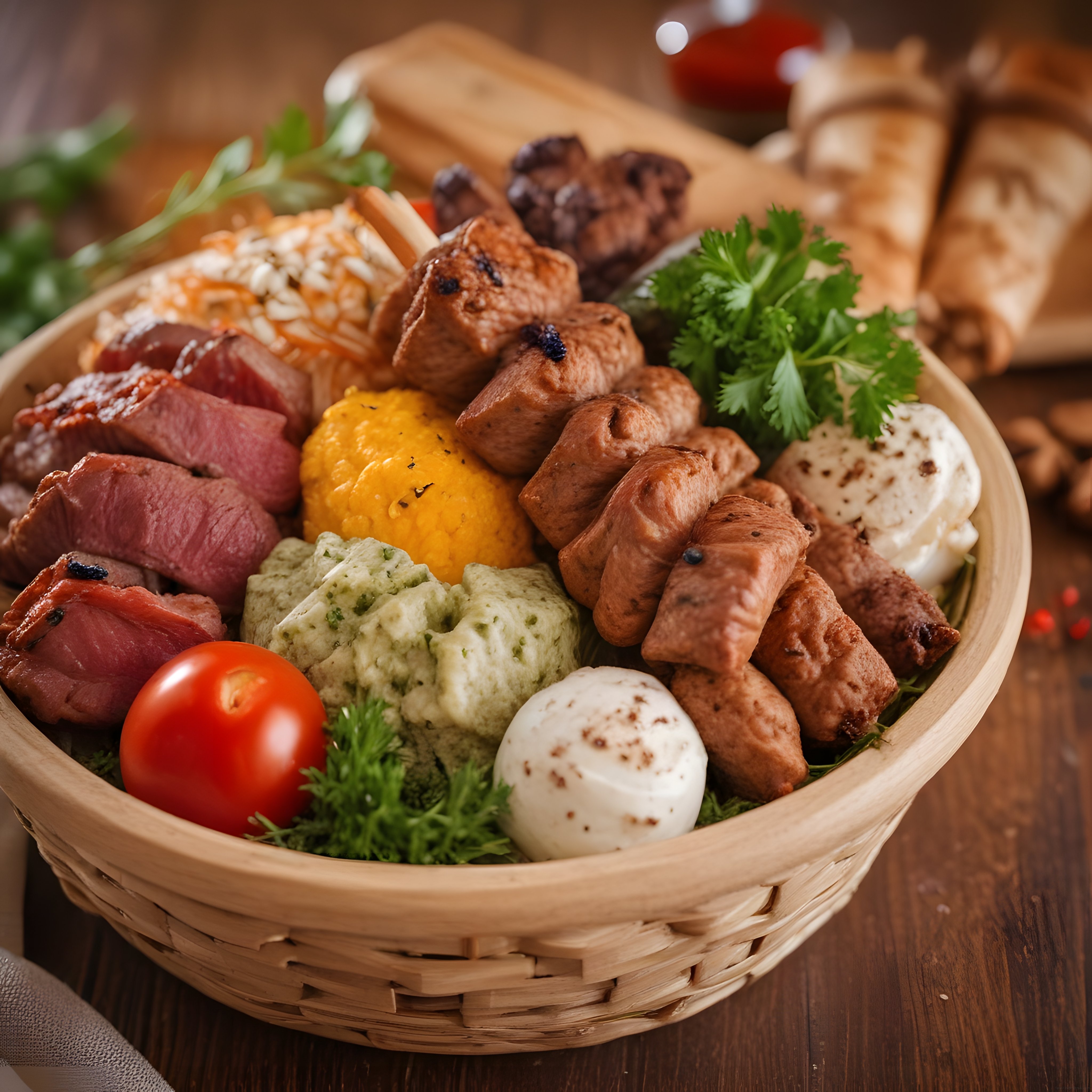 Hasır Sepet Sunumlu Köy Kahvaltısı: Yumurta, Sucuk ve Peynir Çeşitleri