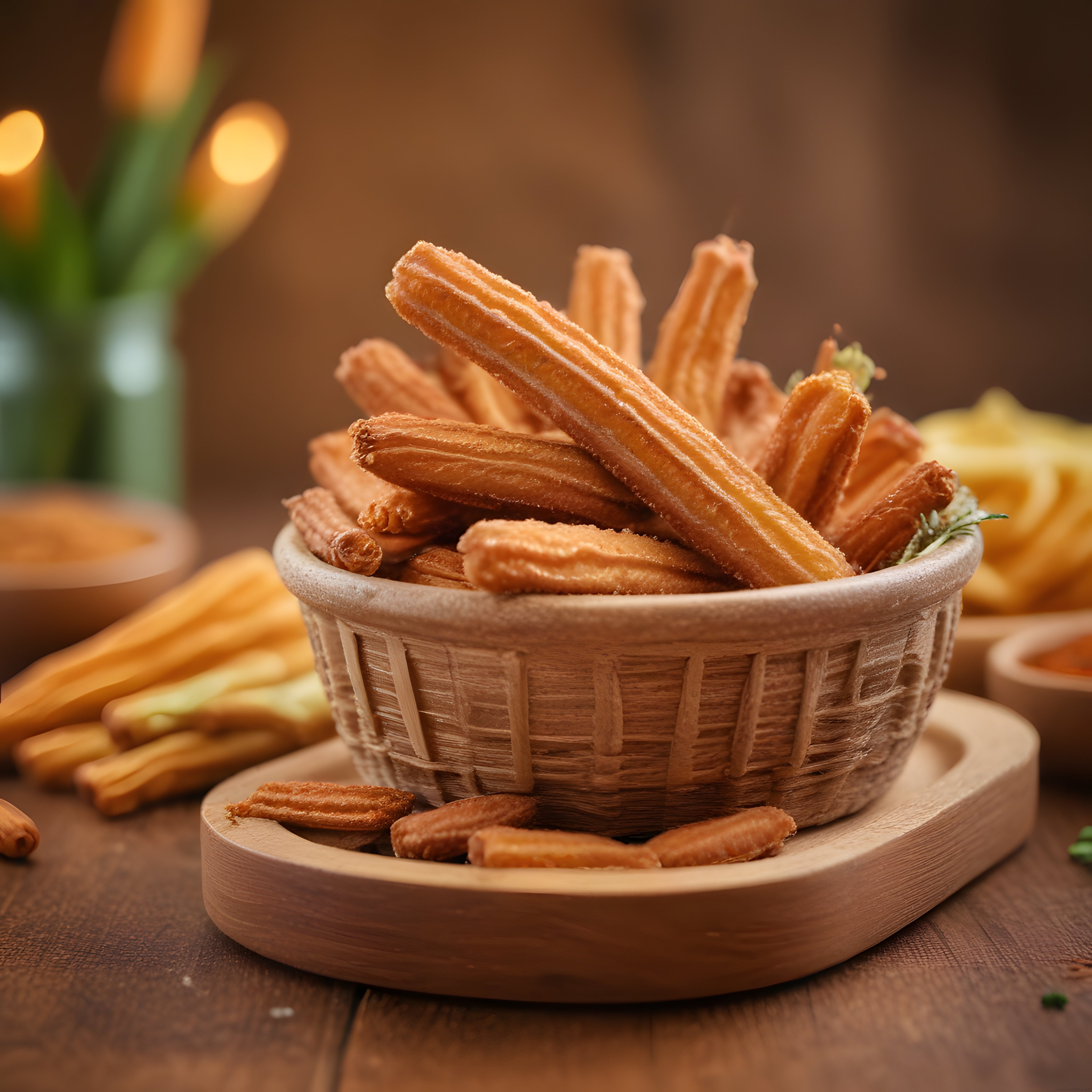 Hasır Sepette Çıtır Churros: Tarçın Şekerli Sıcak Tatlı Atıştırmalık Sunumu