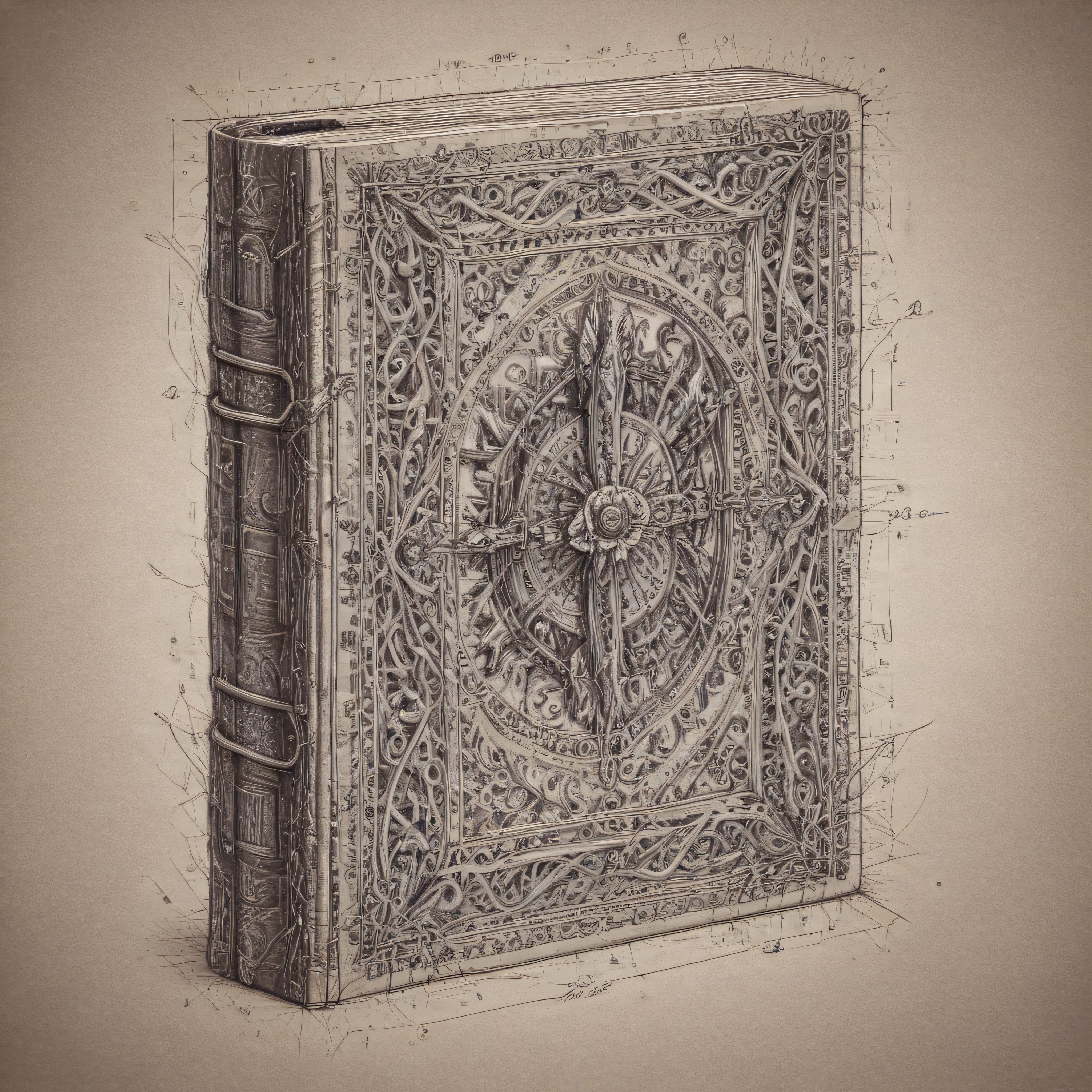 Hassas Çizim Tekniğiyle İşlenmiş Gotik Desenli Antika Kitap Kapağı Tasarımı