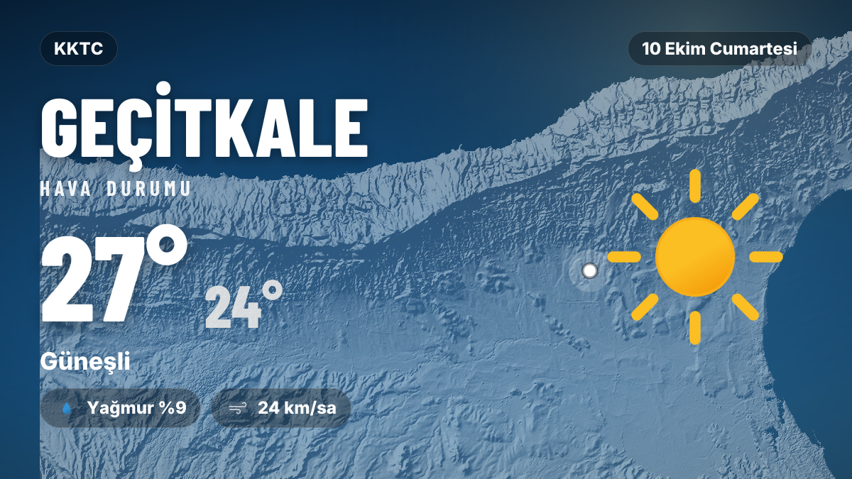 Geçitkale hava durumu: 10 Ekim 2026 Cumartesi