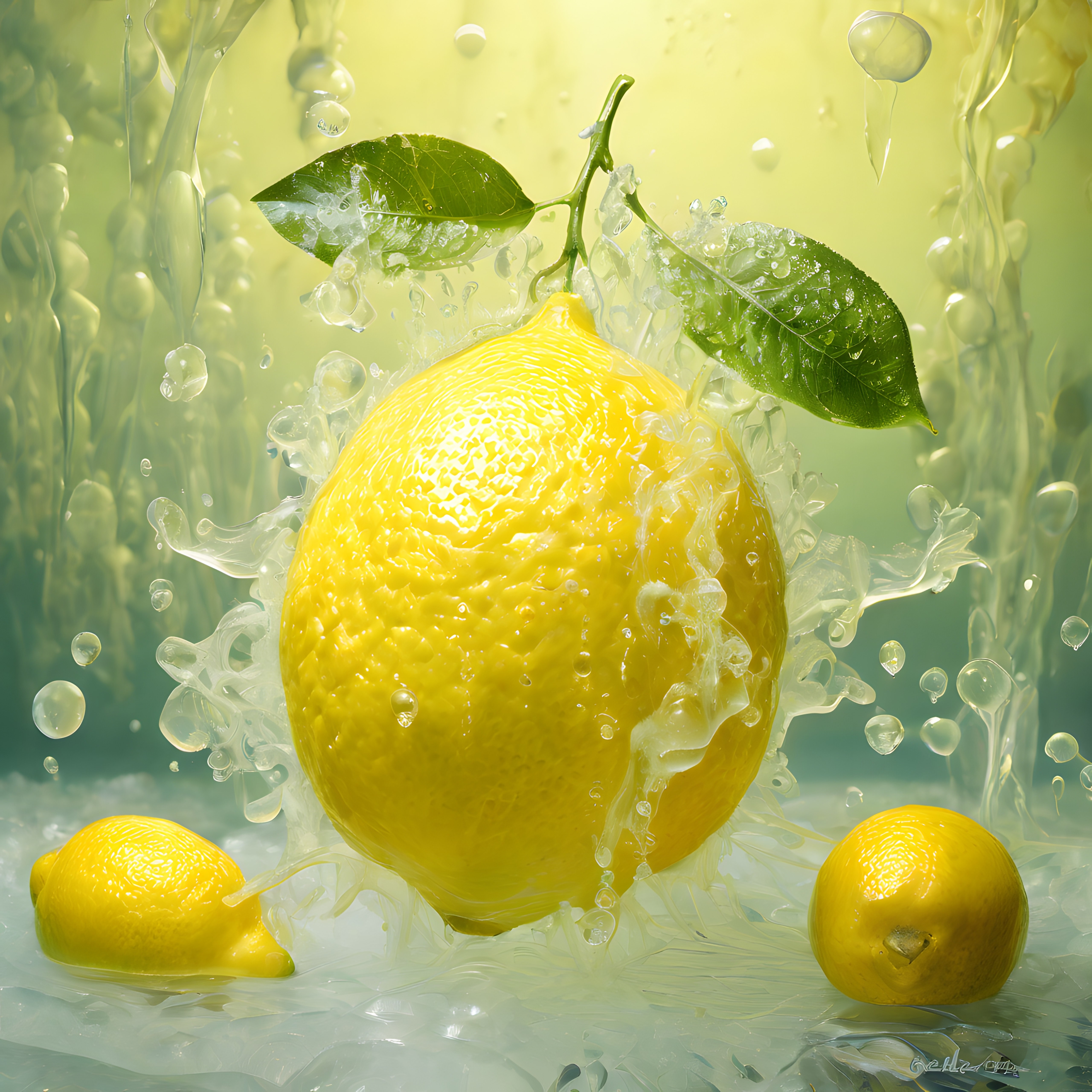 Havada Asılı Taze Limon ve Su Sıçratma: Ferahlatıcı Doğal Detoks