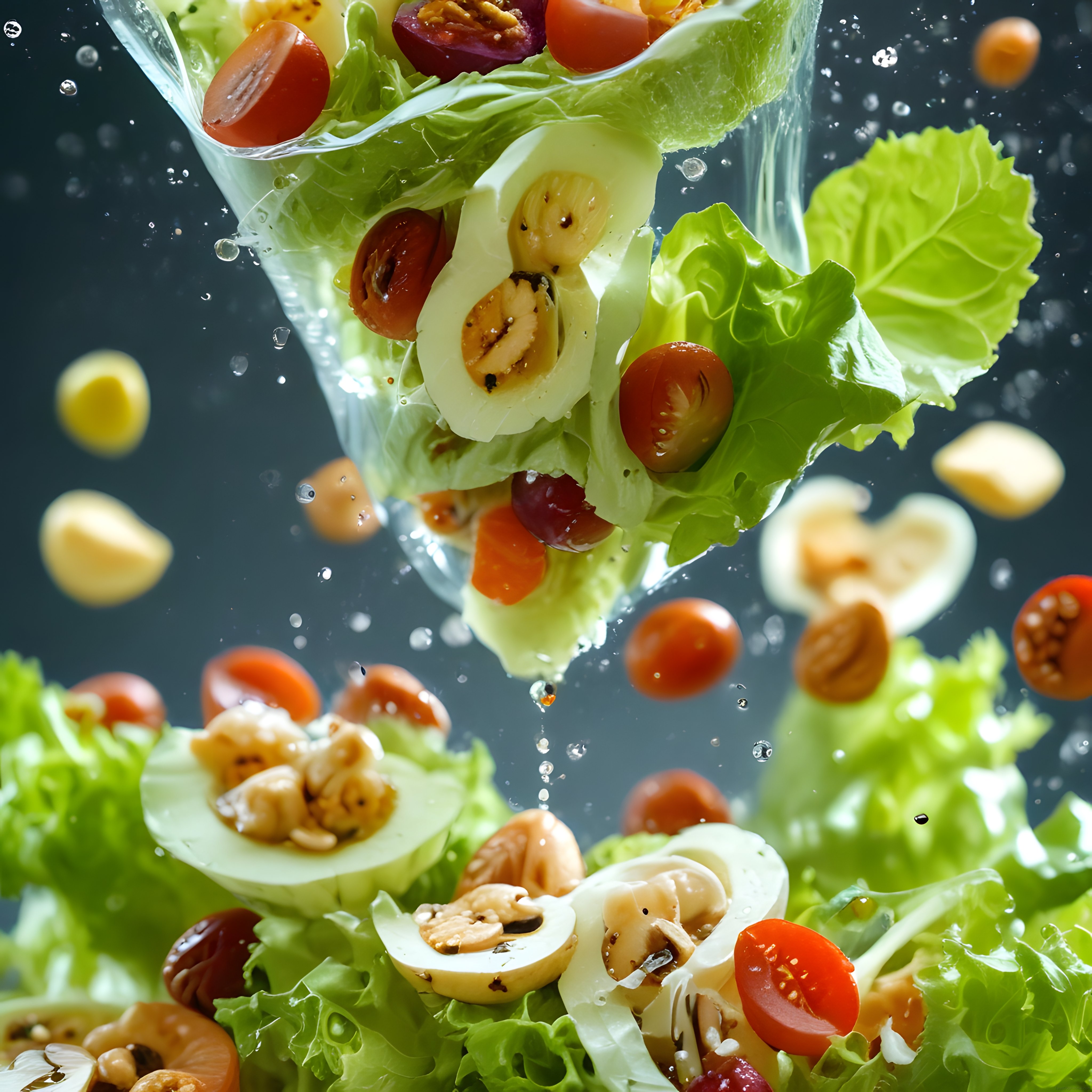 Havada Süzülen Taze Salata: Sağlıklı ve Renkli Yemek Fotoğrafçılığı