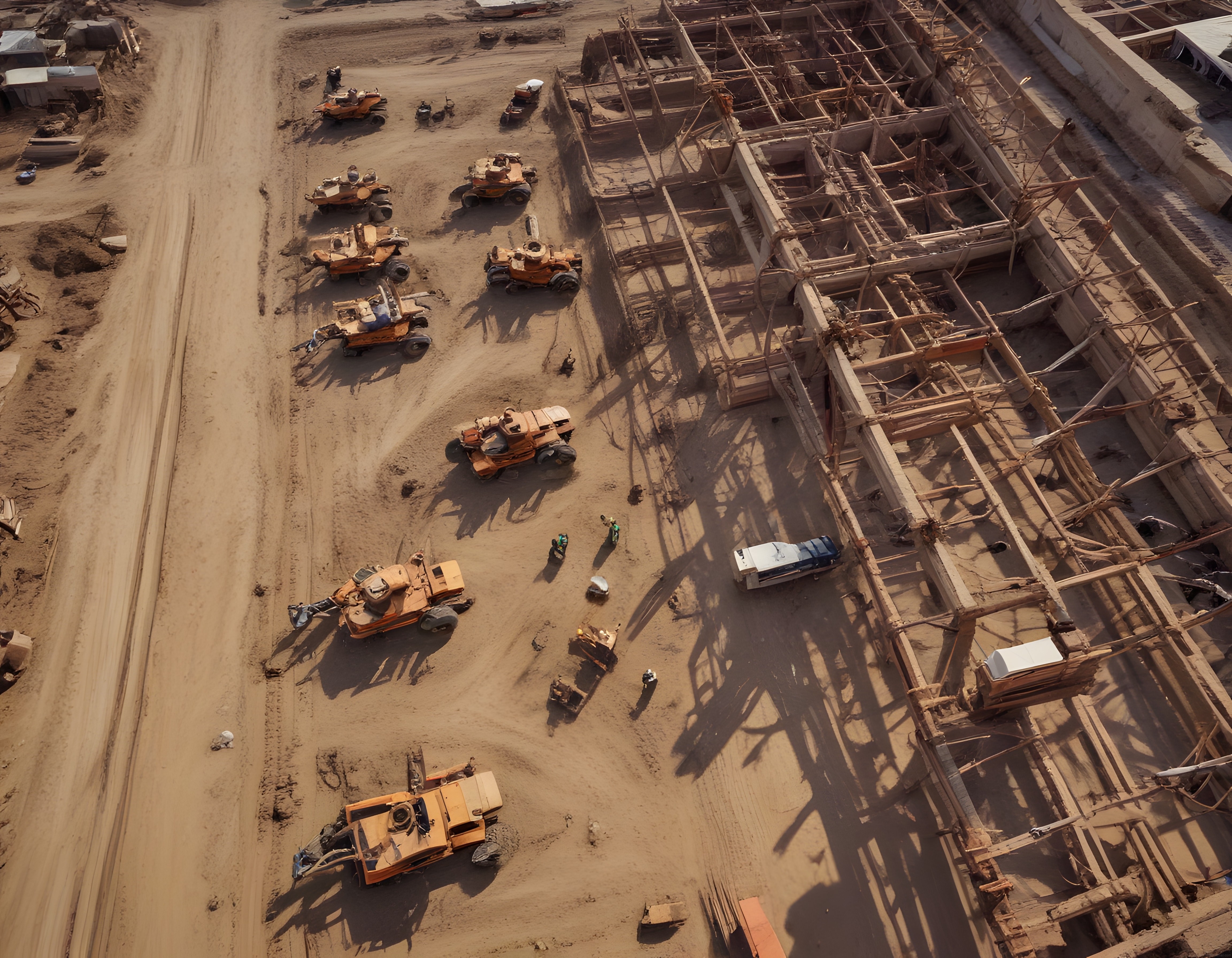 Havadan Çekim İnşaat Alanı: Beton İskele ve İş Makineleriyle Büyük Yapı Projesi
