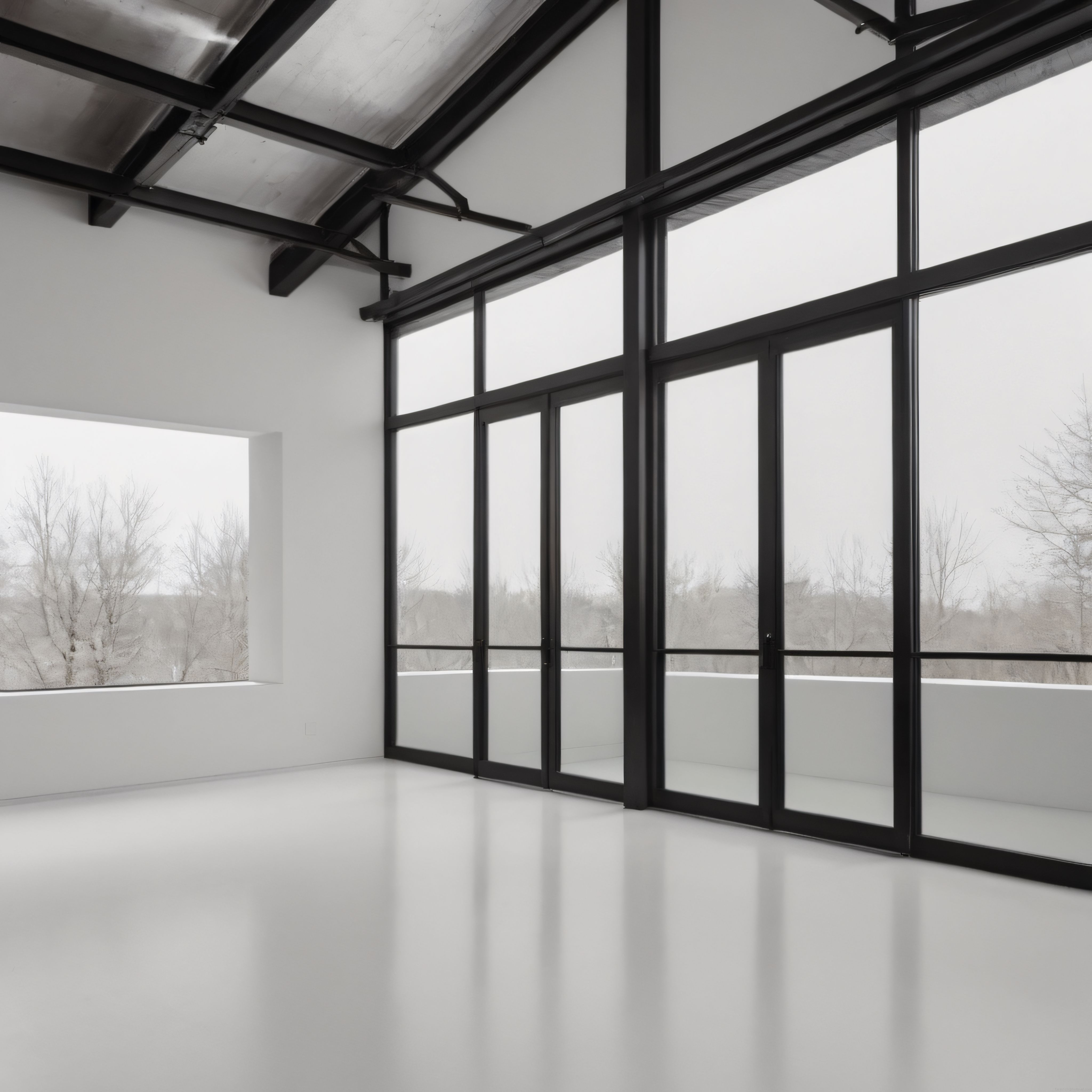 Havadar ve Modern: Siyah Çerçeveli Cam Duvarlı Minimalist İç Mekan