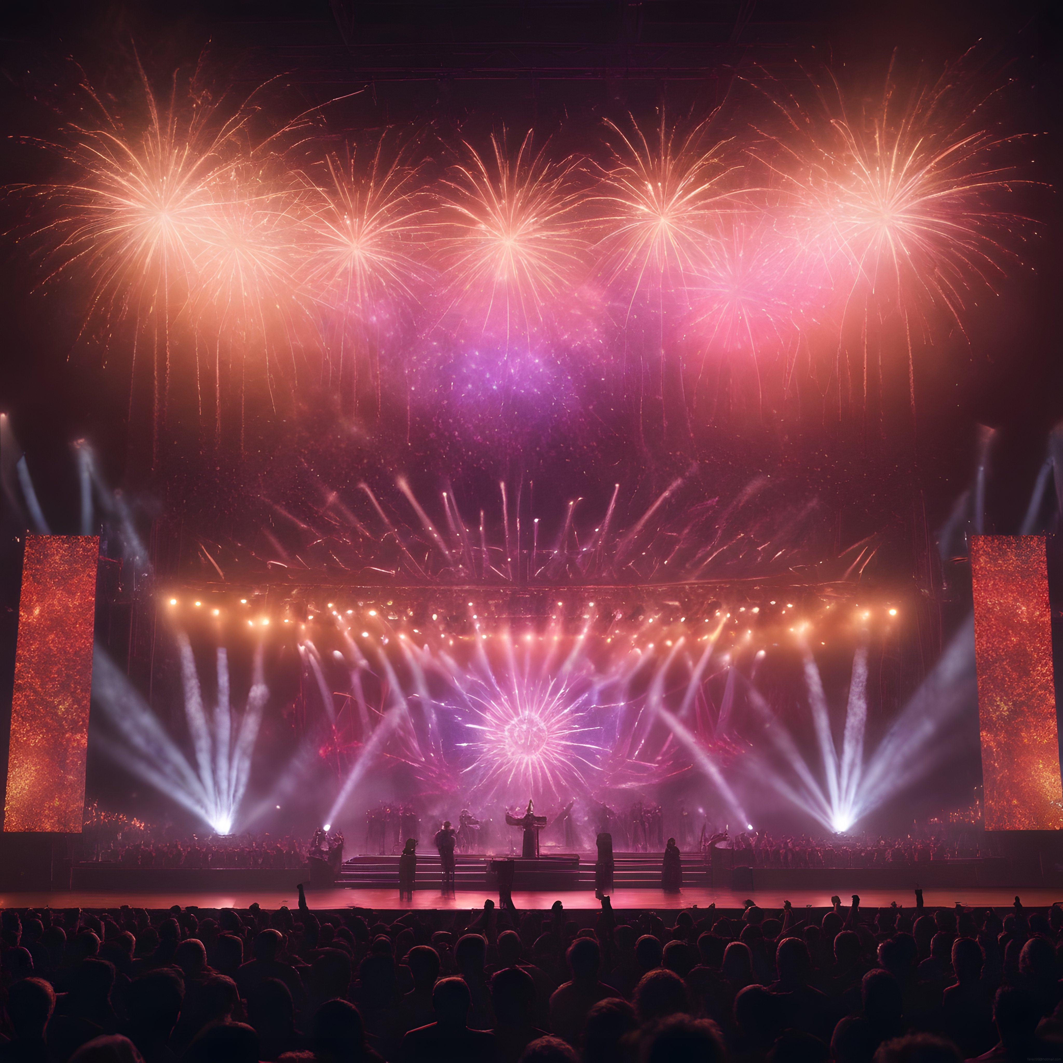 Havai Fişeklerle Aydınlanan Muhteşem Konser Sahnesi ve Coşkulu Kalabalık