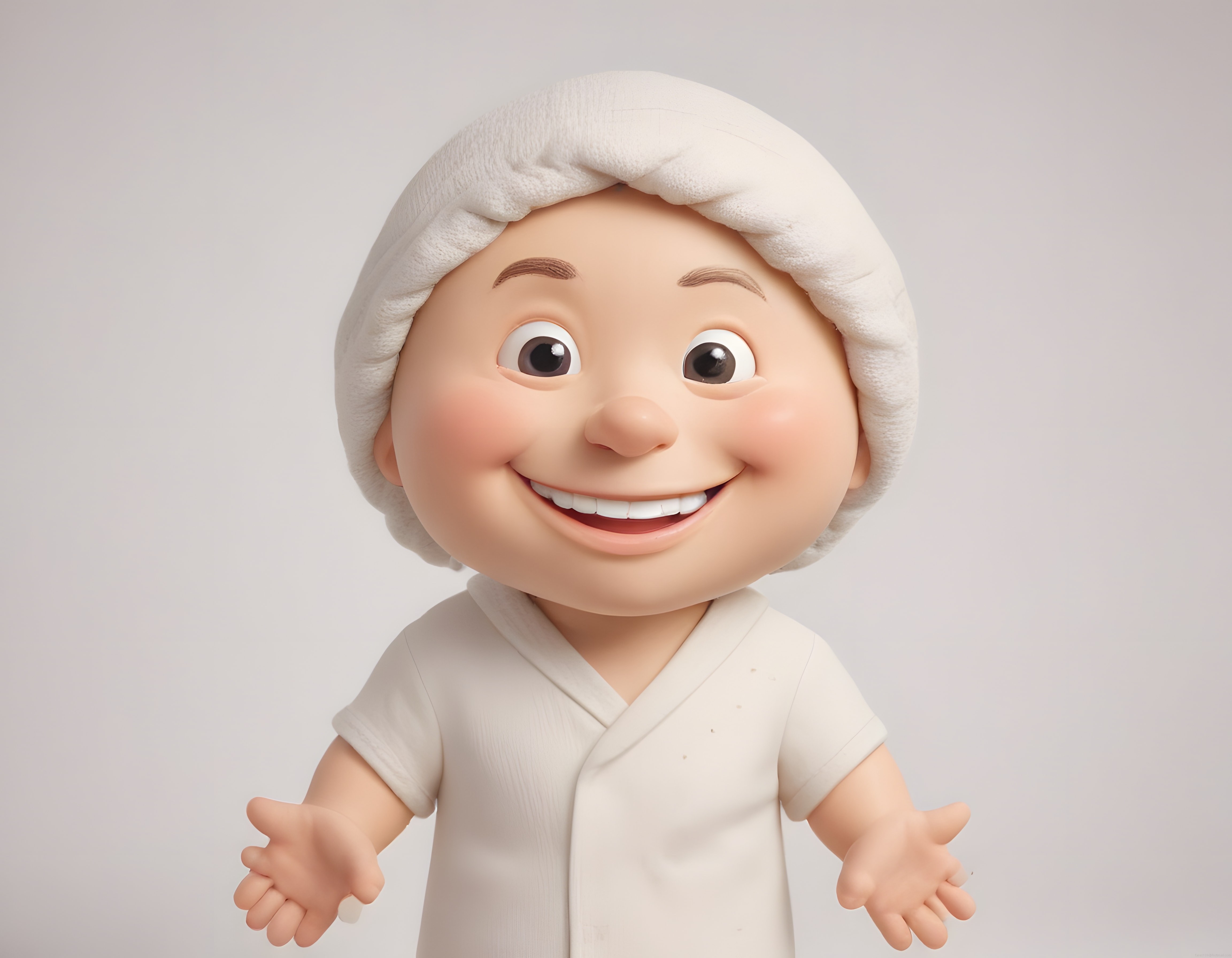 Havlulu Bornozlu Sevimli 3D Animasyon Karakteri Sıcak Bir Gülümseme Sunuyor