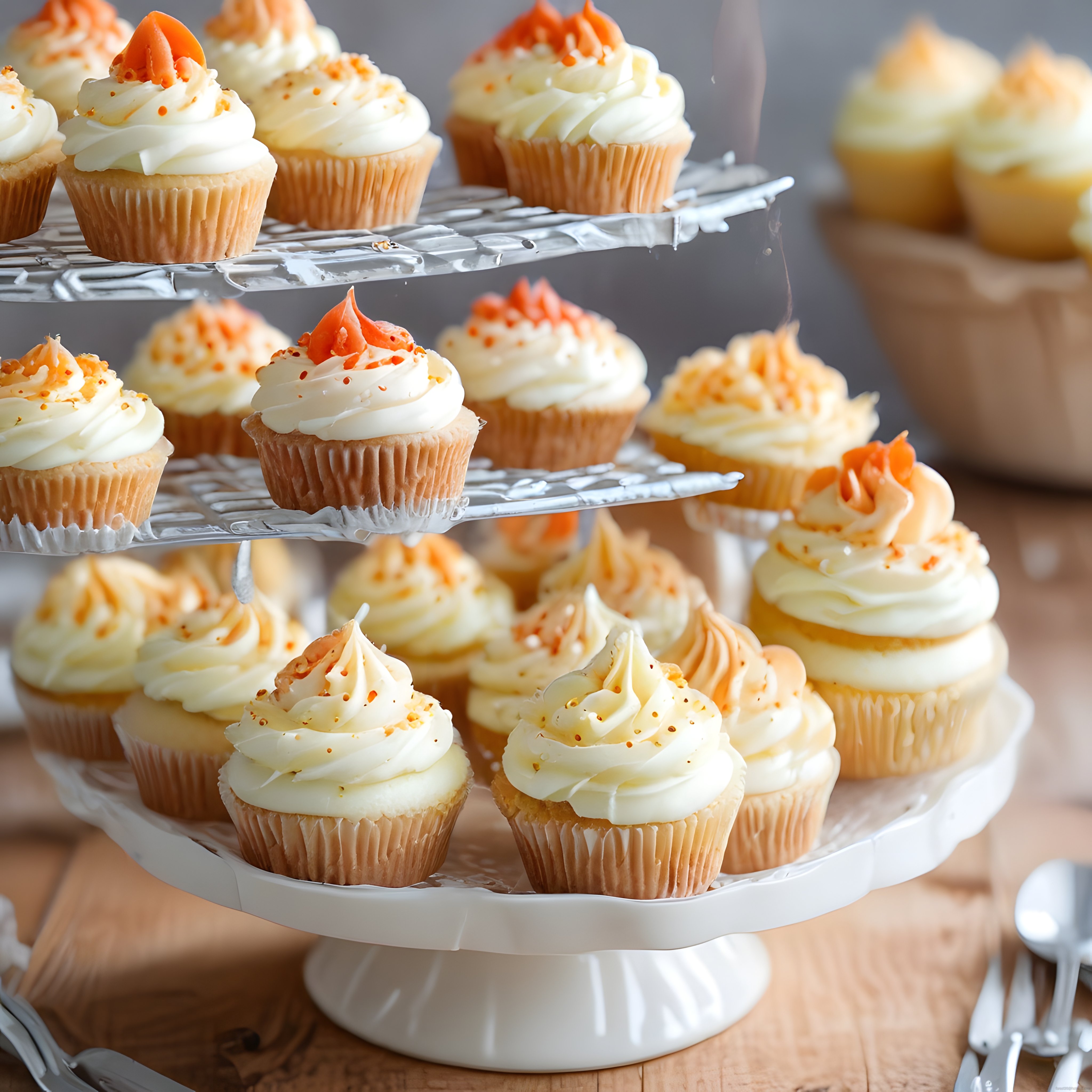Havuçlu Cupcake'ler ve Kremalı Frosting: Üç Katlı Standda Özel Gün Sunumu