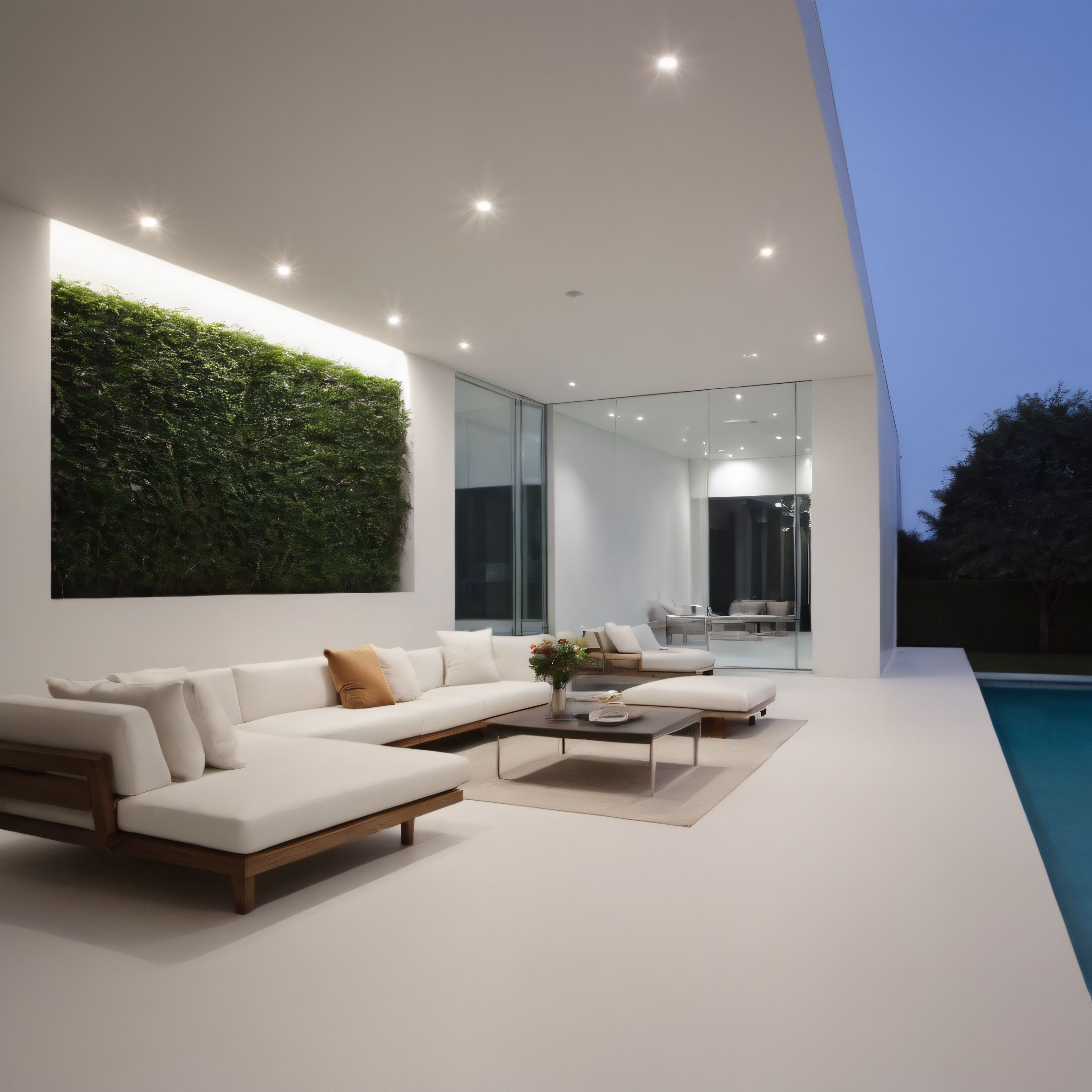 Havuz Kenarında Modern Lüks Villa Oturma Alanı ve Şık Dekorasyon