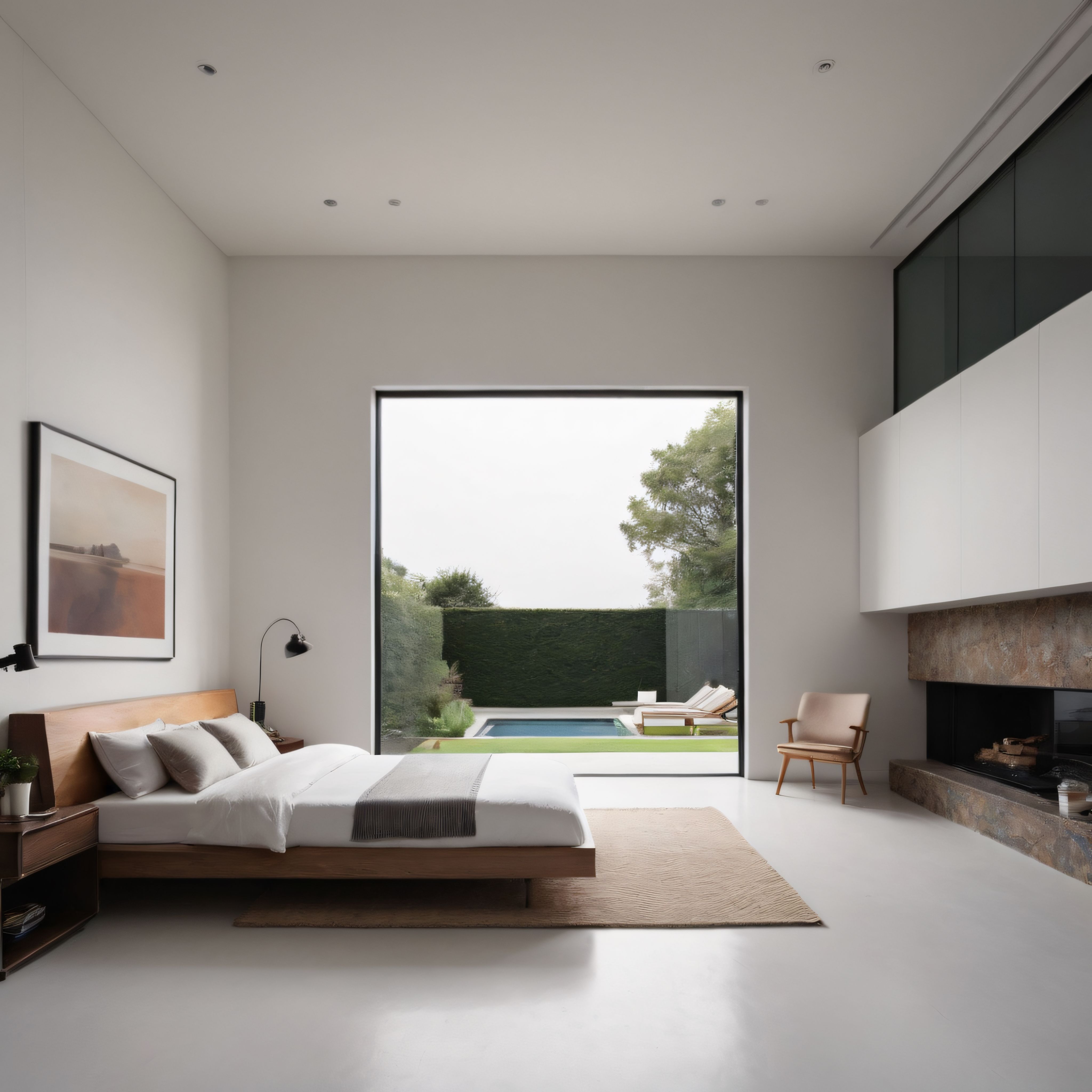 Havuz Manzaralı Ferah Yatak Odası: Modern Minimalist Dekorasyon Fikri