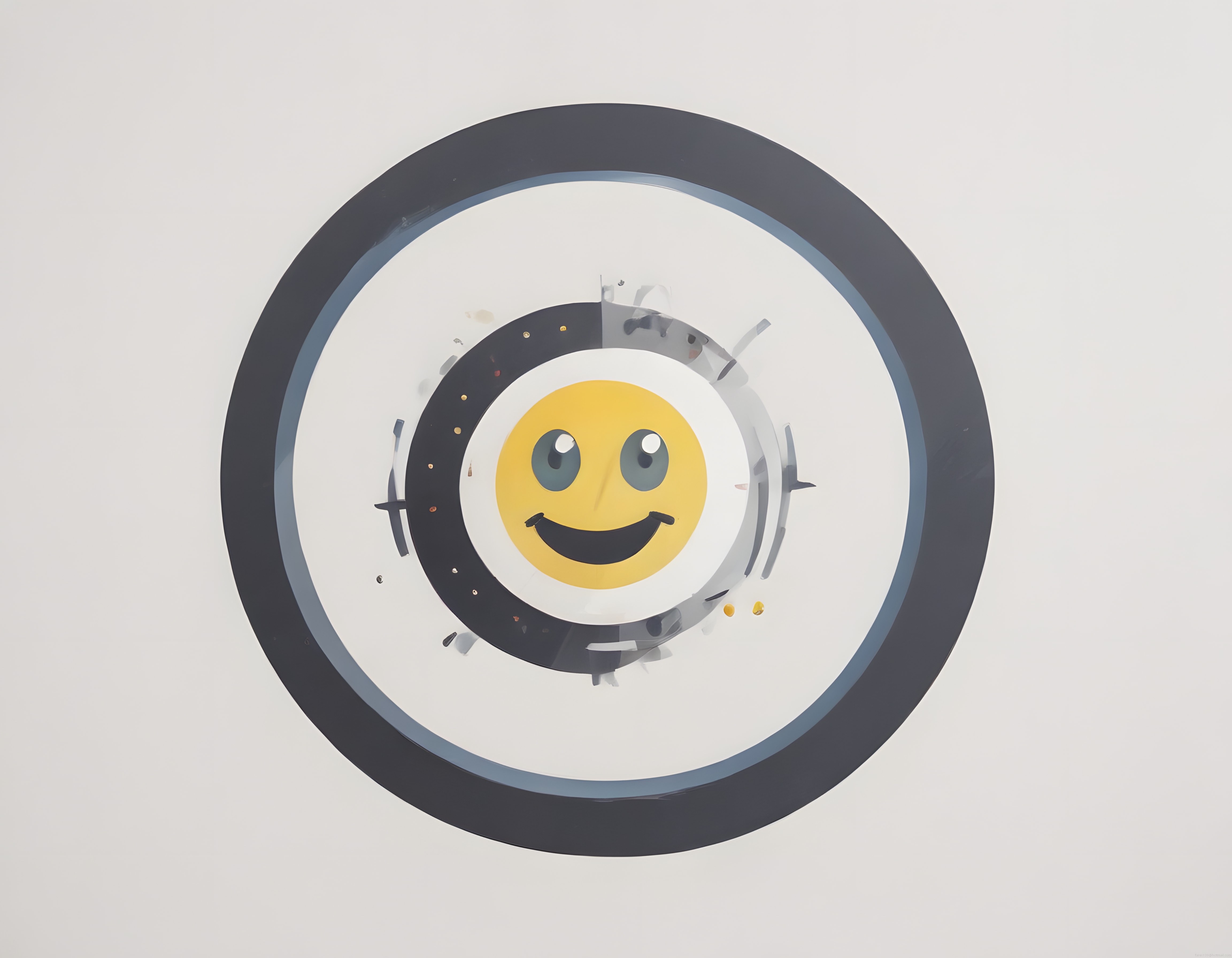 Hedef tahtasının ortasındaki emoji: parçalanan halkalar ve uçuşan parçacıklar Hedef tahtasının ortasındaki emoji: parçalanan halkalar ve uçuşan parçacıklar