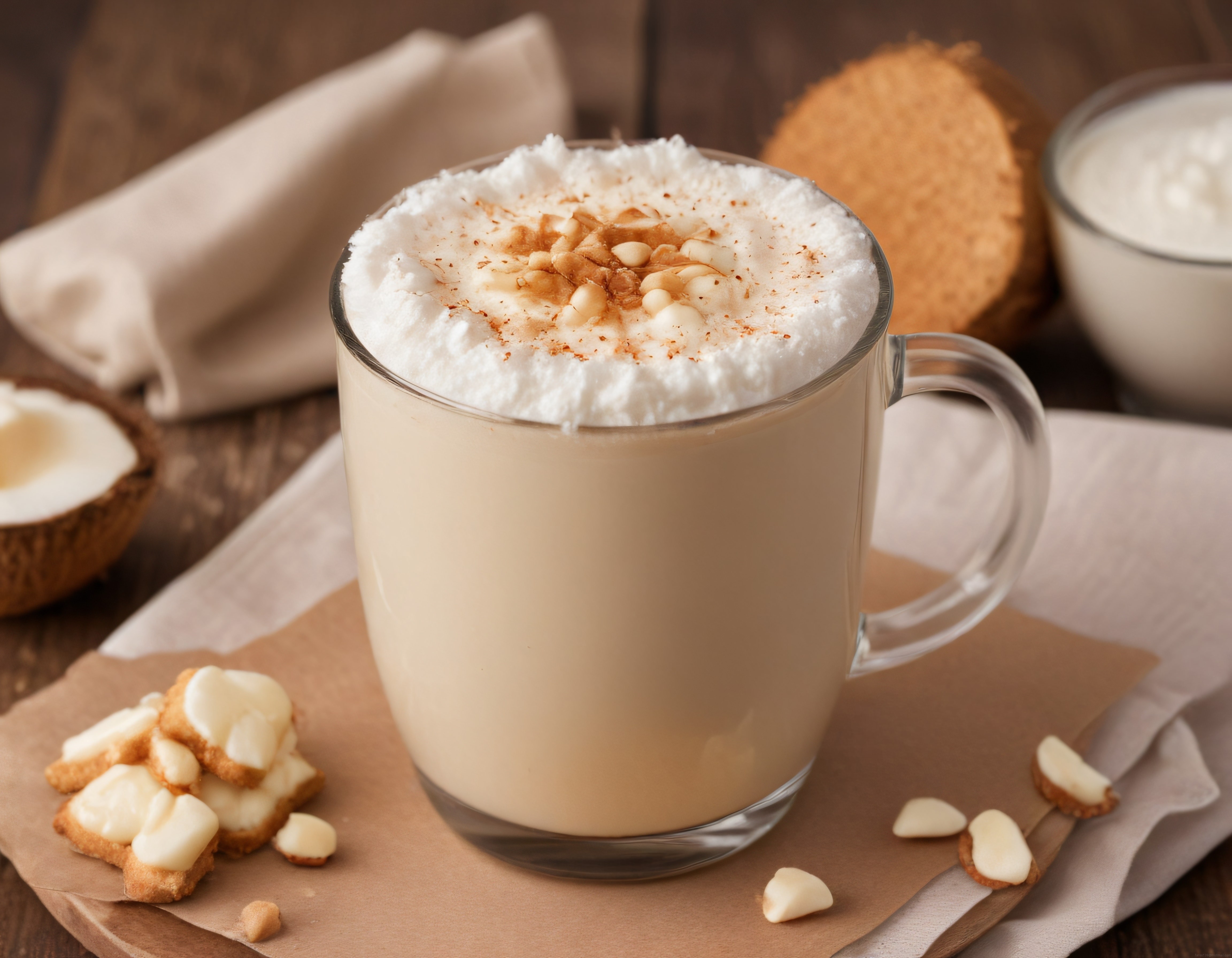 Hindistan Cevizli ve Fındıklı Tarçın Süslü Köpüklü Sıcak Latte