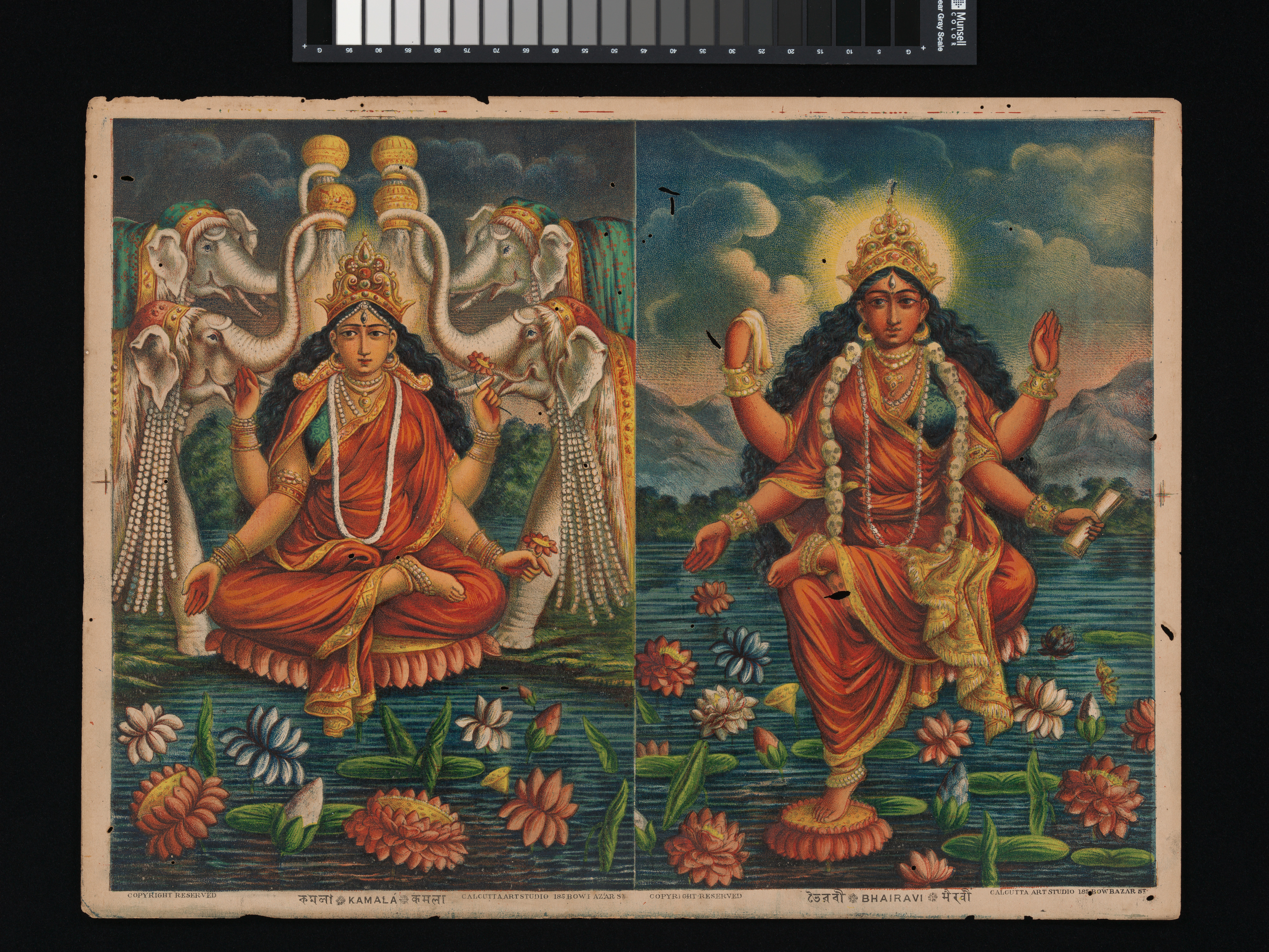 hint mitolojisi lakshmi ve gaja lakshmi antika litografik baskı sanatı