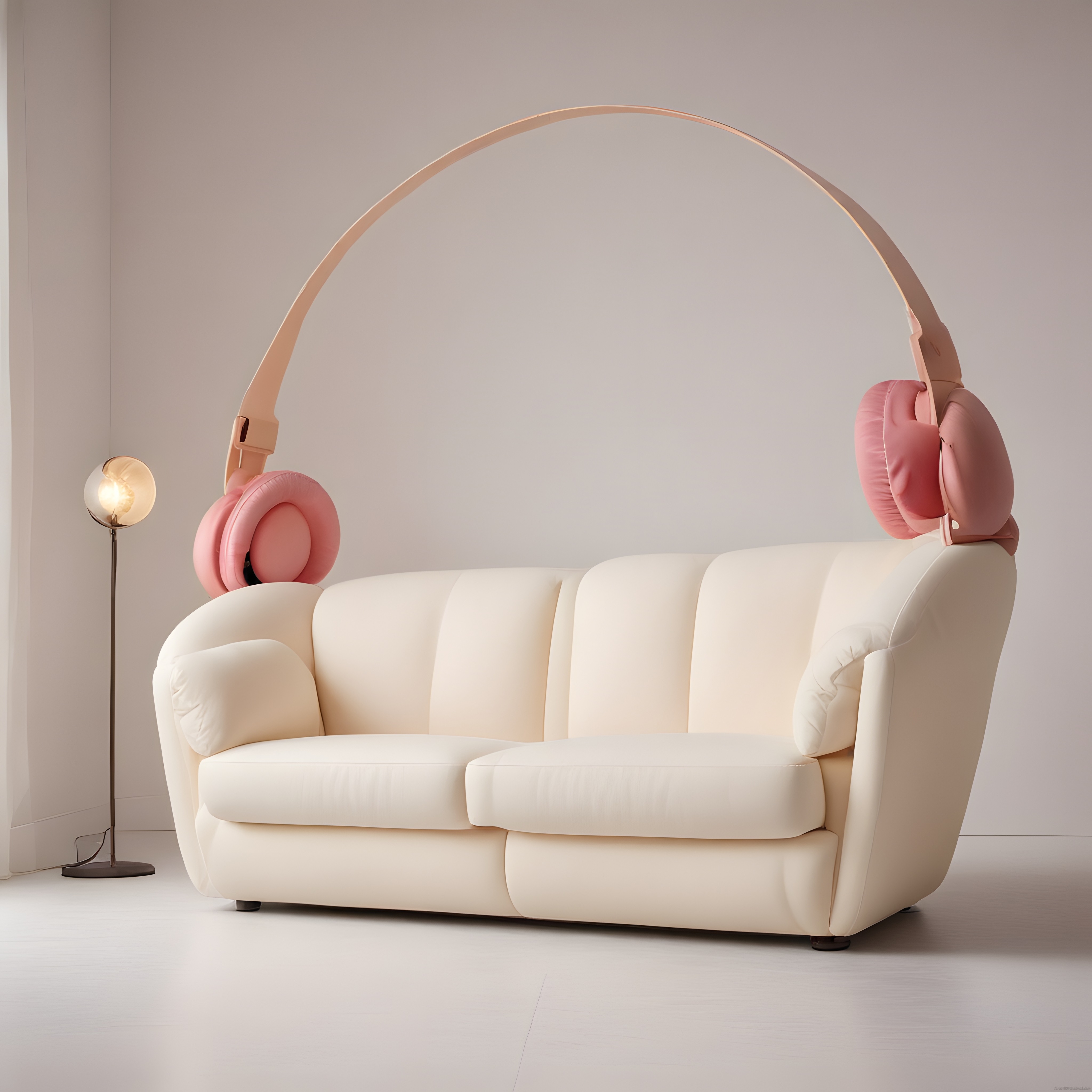 Hip Kulaklık Formunda Tasarım Kanepe ile Pastel Tonlarda Modern Oturma Odası