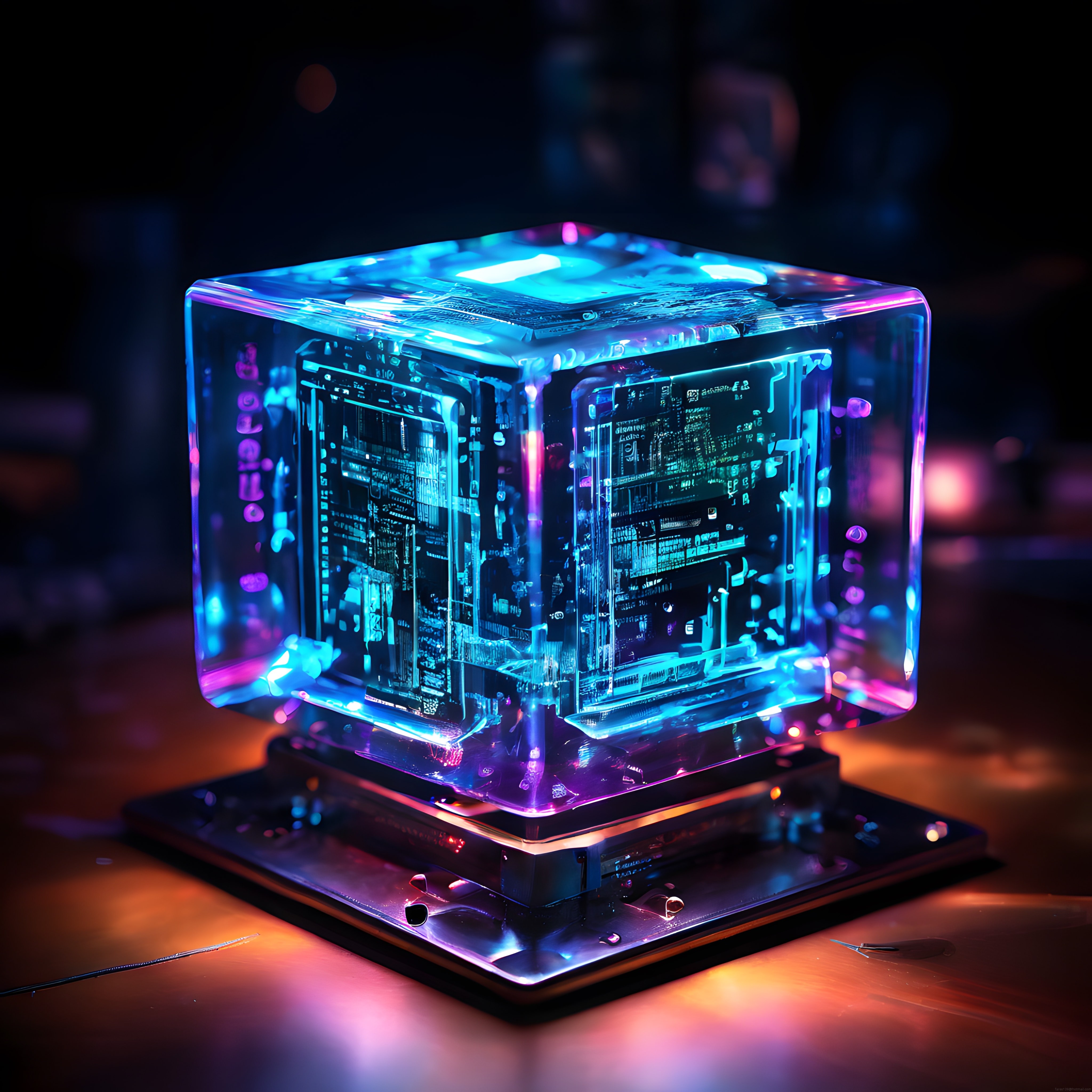 Holografik Kristal Küpte Parlayan Gelecek Nesil Mikroçip ve Neon Teknolojisi