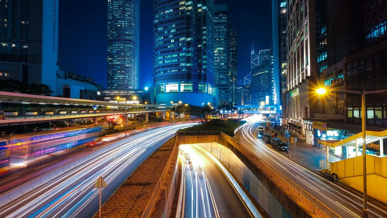 Hong Kong şehir ışıkları - gece manzarası