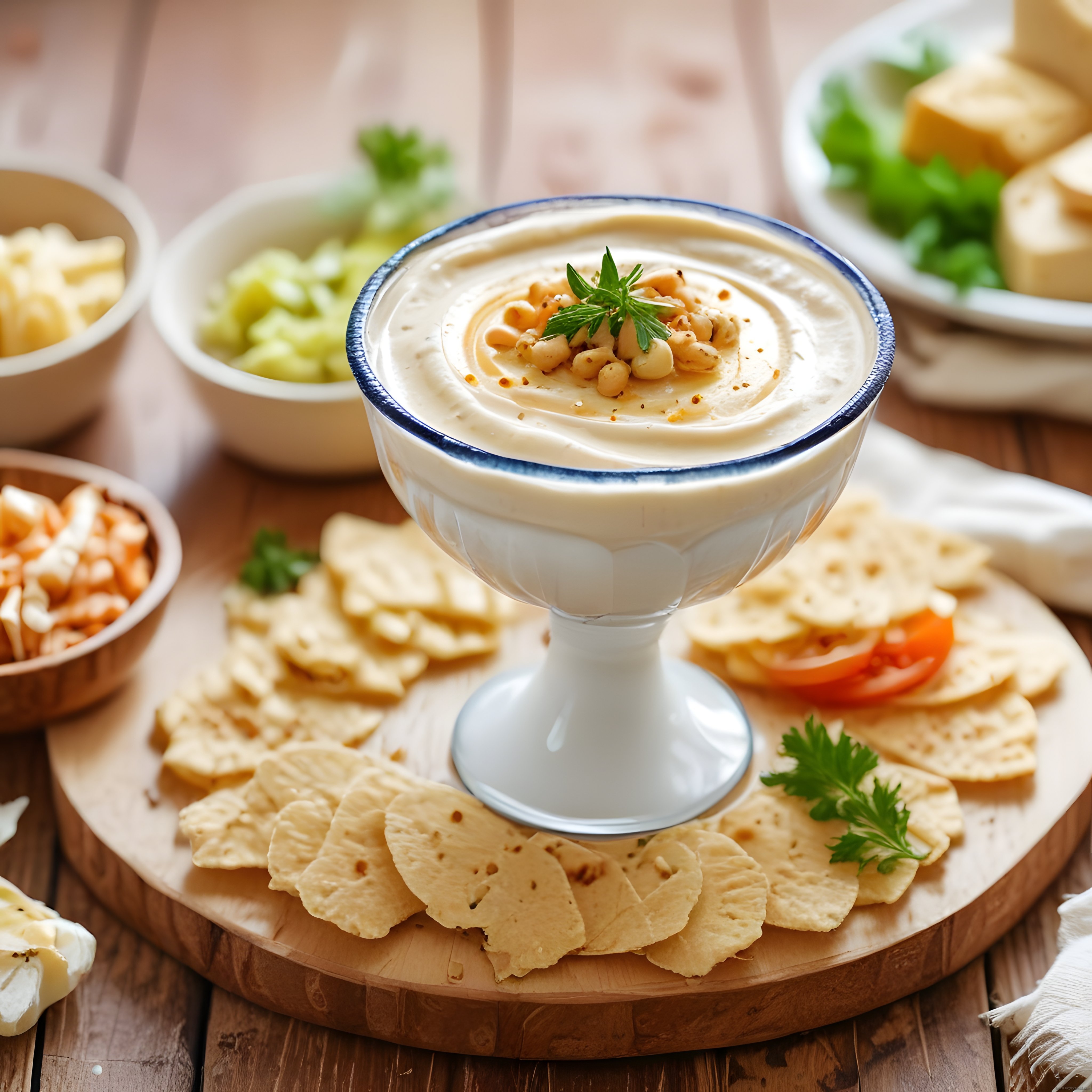 Humus Dip Sosu ve Ev Yapımı Cipslerle Nefis Kahvaltılık Sunum Tabağı