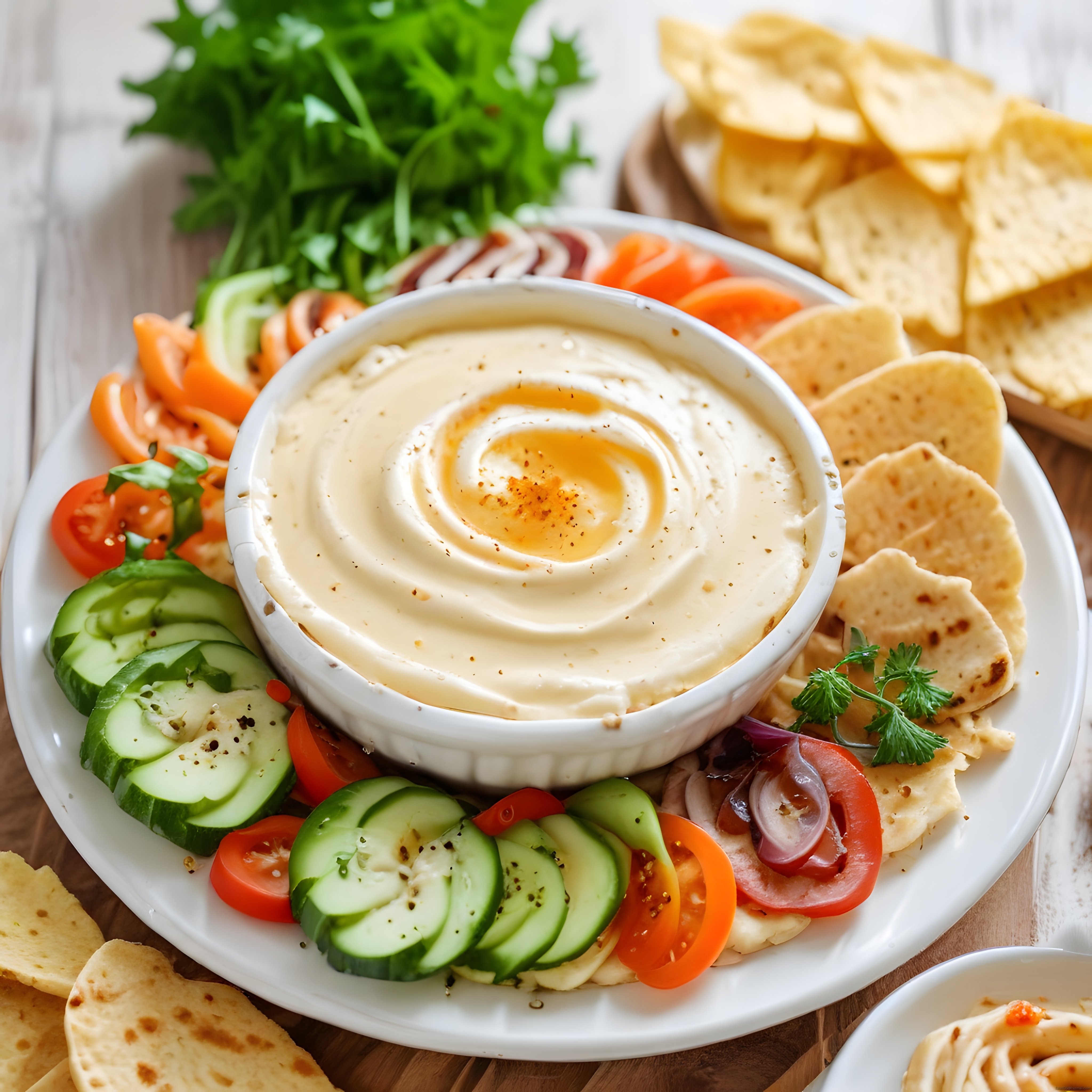 Humus Kasesi ve Taze Sebzelerle Hazırlanmış Sağlıklı Atıştırmalık Tabağı