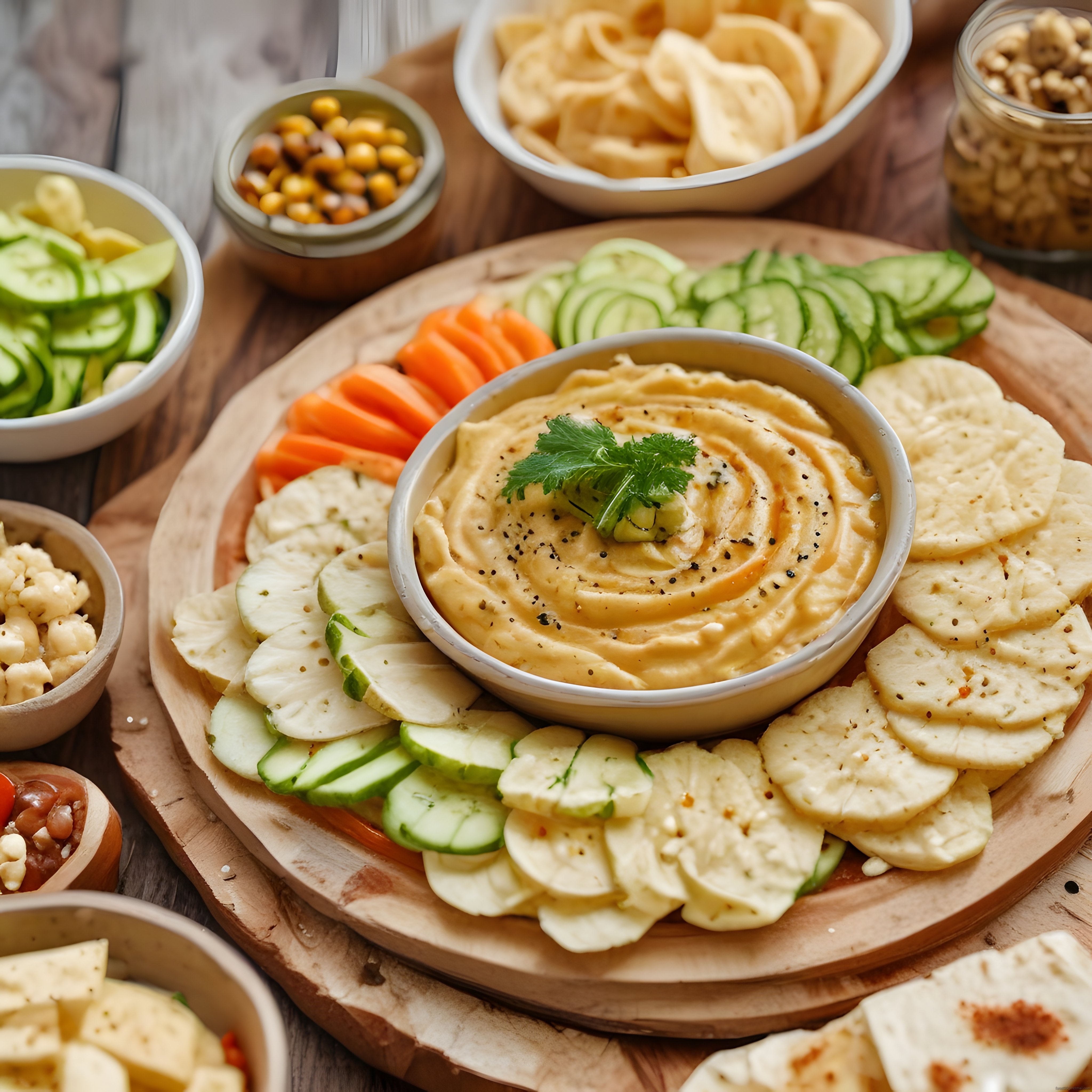 Humus, Kraker ve Taze Sebzelerden Oluşan Sağlıklı Atıştırmalık