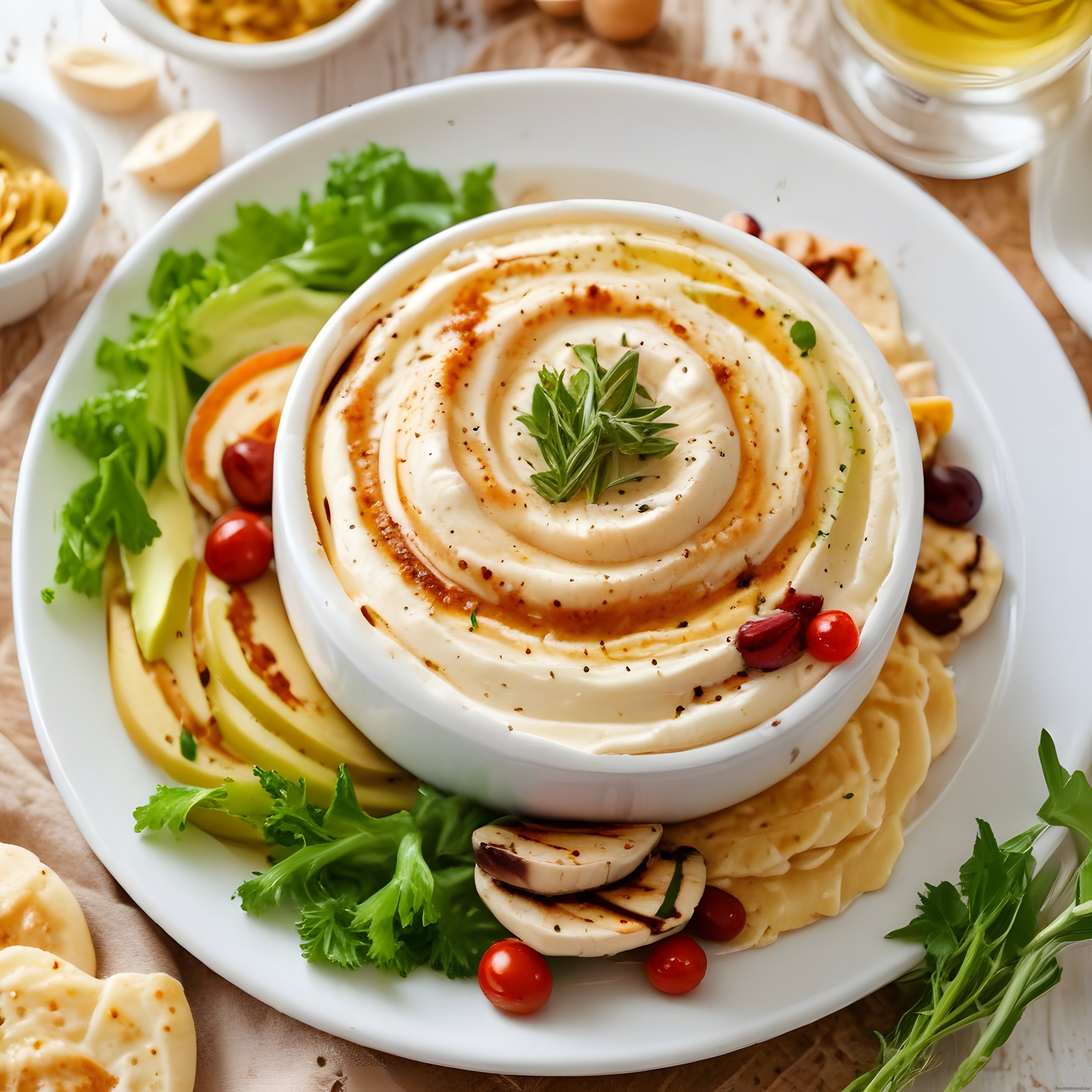 Humus Meze Tabağı: Taze Sebzeler ve Lavaş Eşliğinde Sağlıklı Atıştırmalık