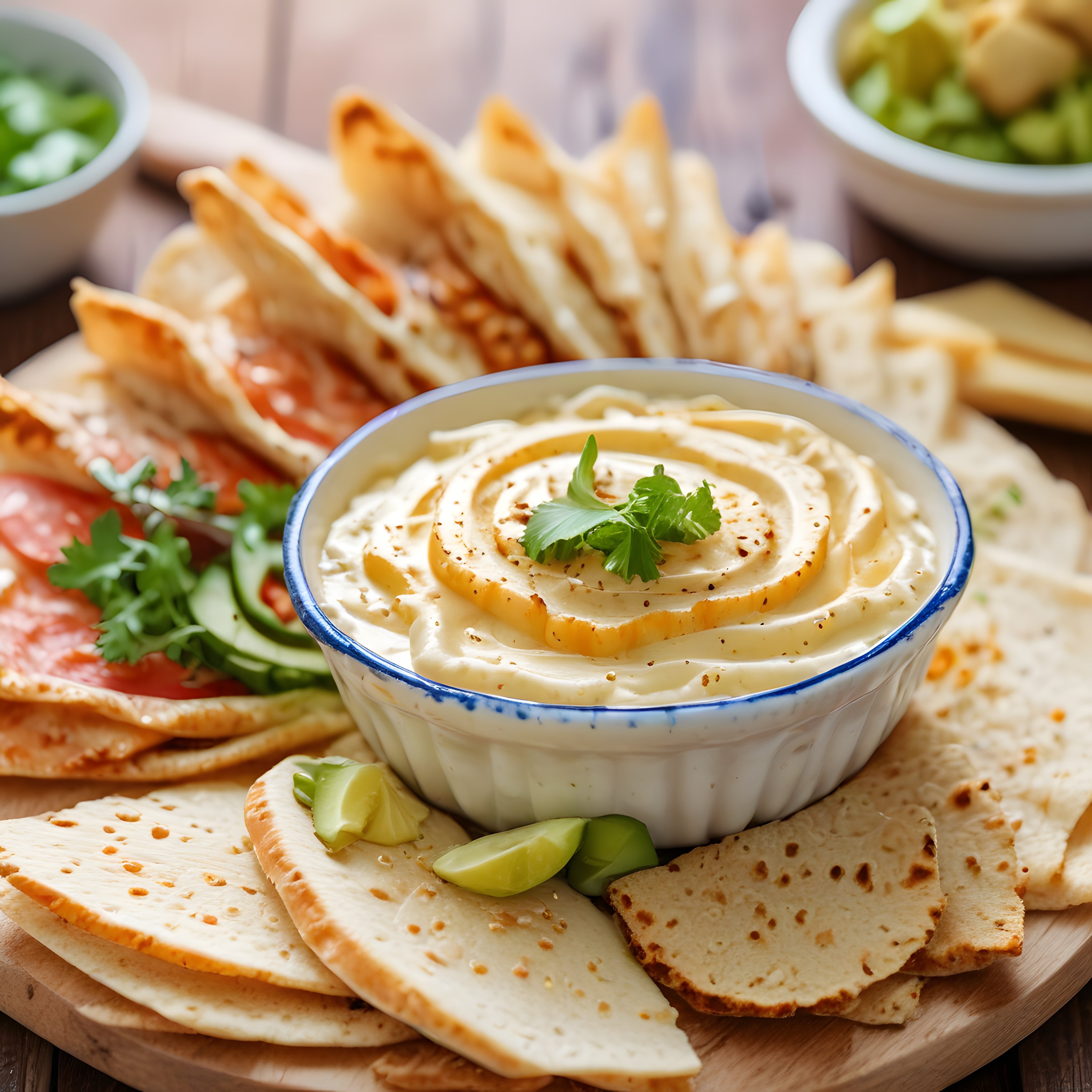 Humus Sunumu: Kremalı Meze ve Taze Lavaş Eşliğinde Keyifli Bir Sofra