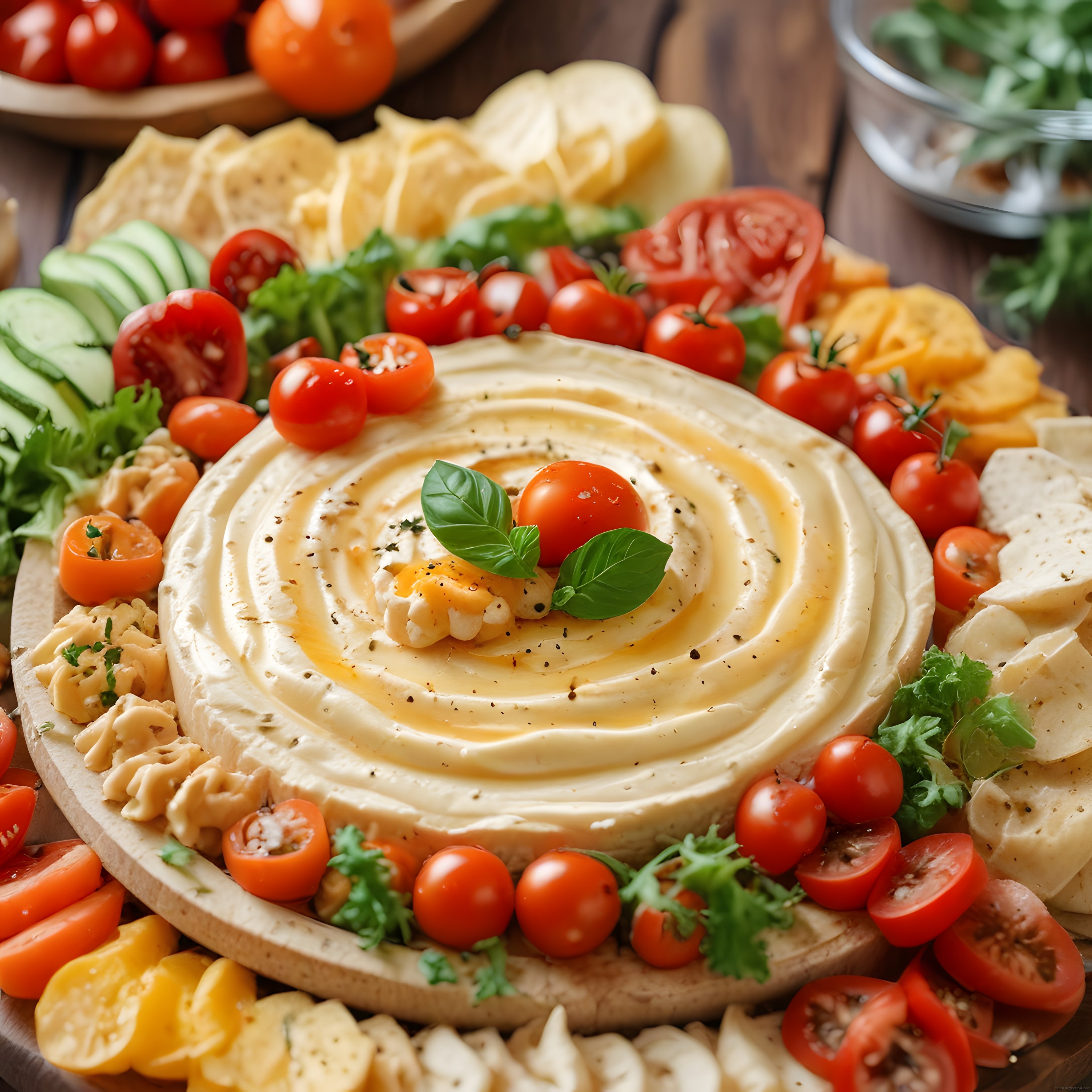 Humus Tabağı: Fesleğen ve Zeytinyağı Süslemeli Kahvaltılık Sunum