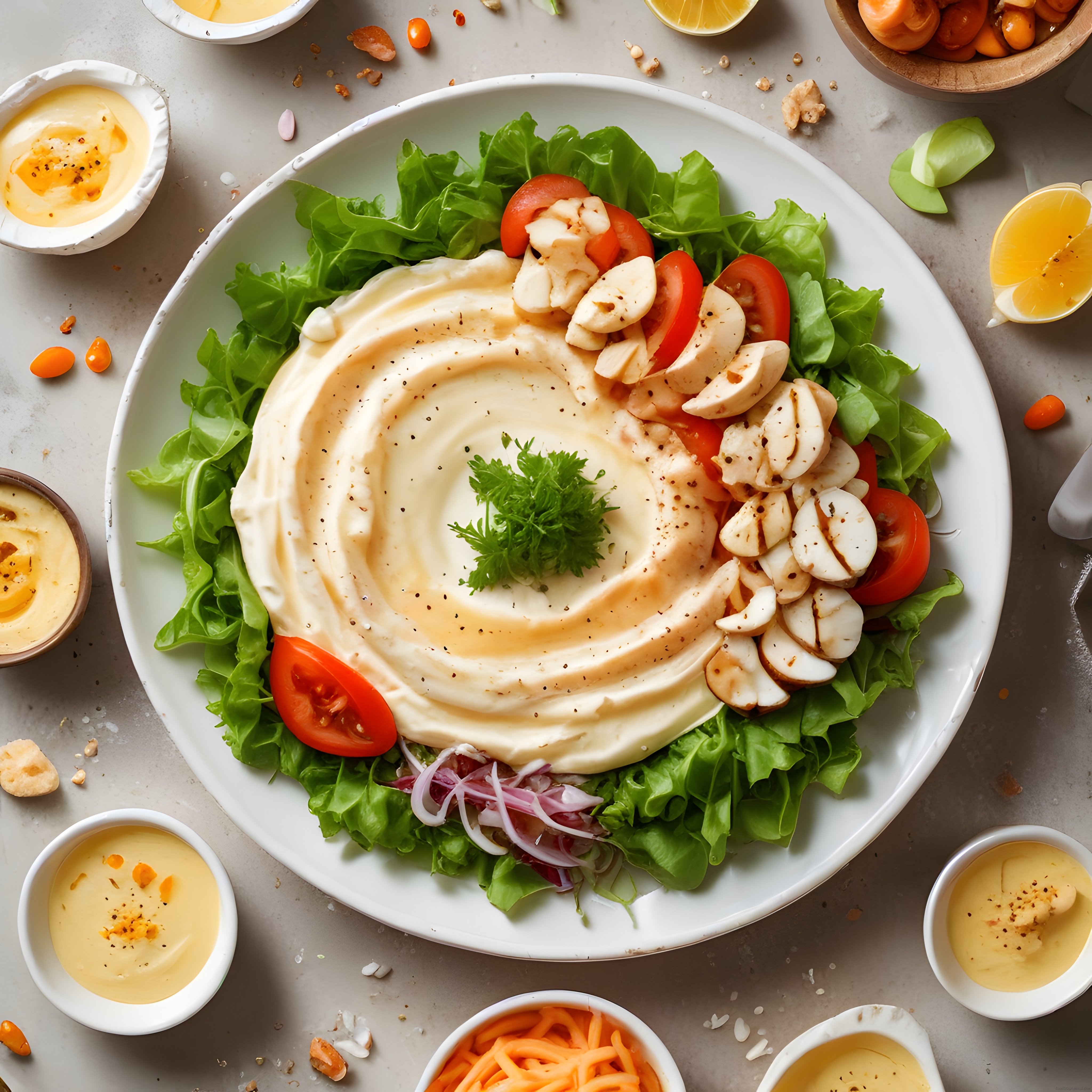 Humus Tabağı: Taze Sebzeler, Mantar ve Özel Soslarla Sağlıklı Meze Sunumu