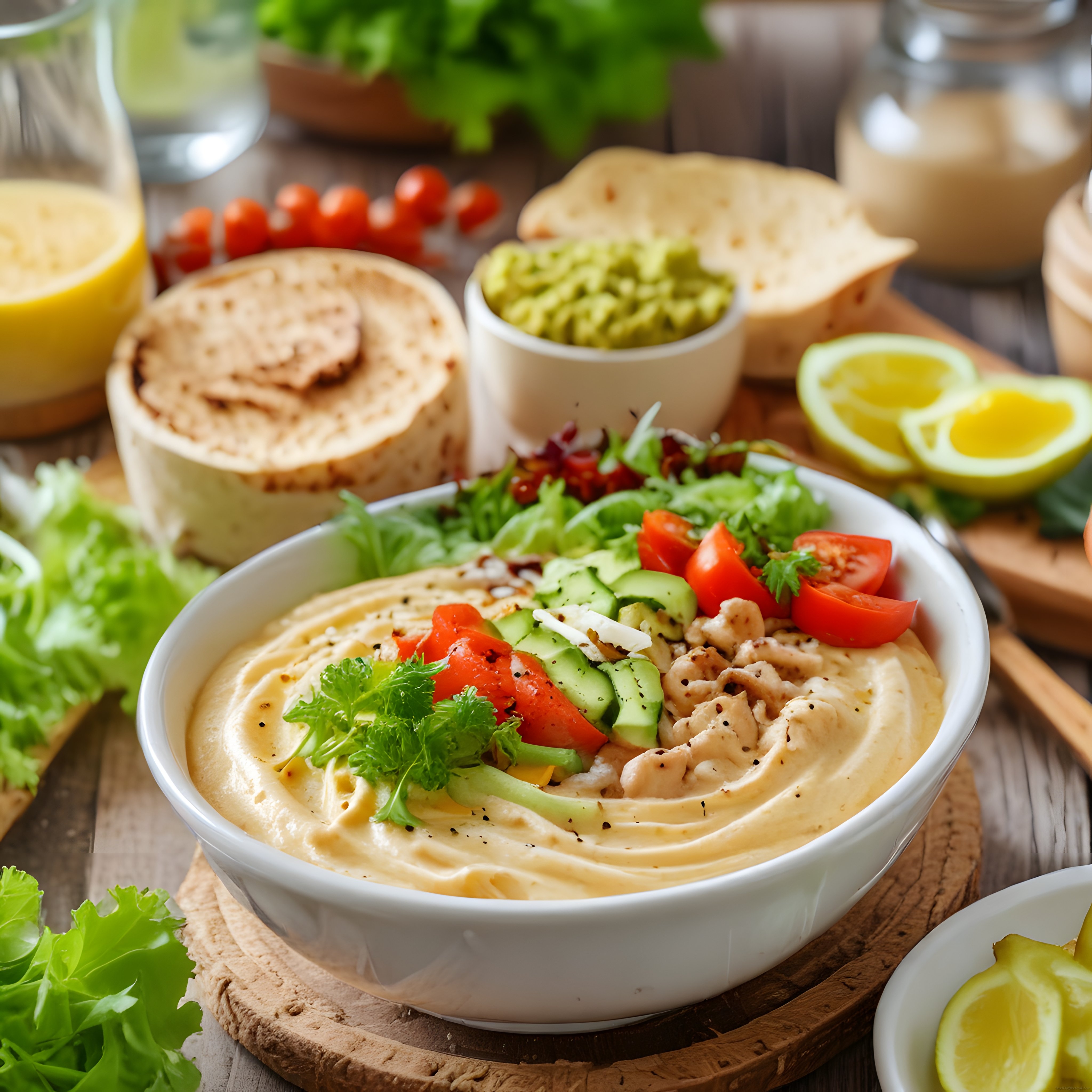 Humus Tabağı: Taze Sebzeler ve Lavaş Eşliğinde Sağlıklı Serpme