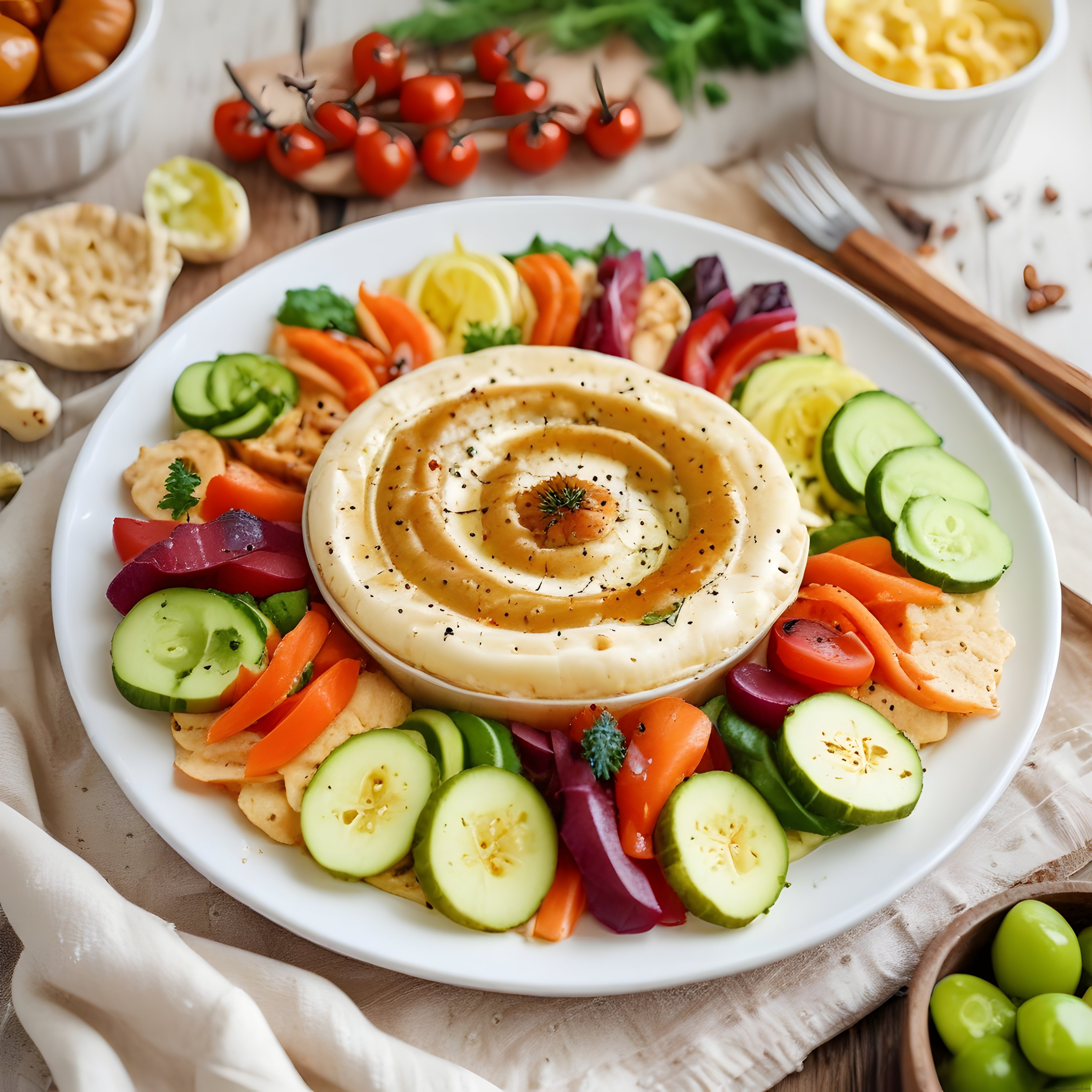 Humus Tabağı: Taze Sebzelerle Renkli ve Sağlıklı Meze Sunumu