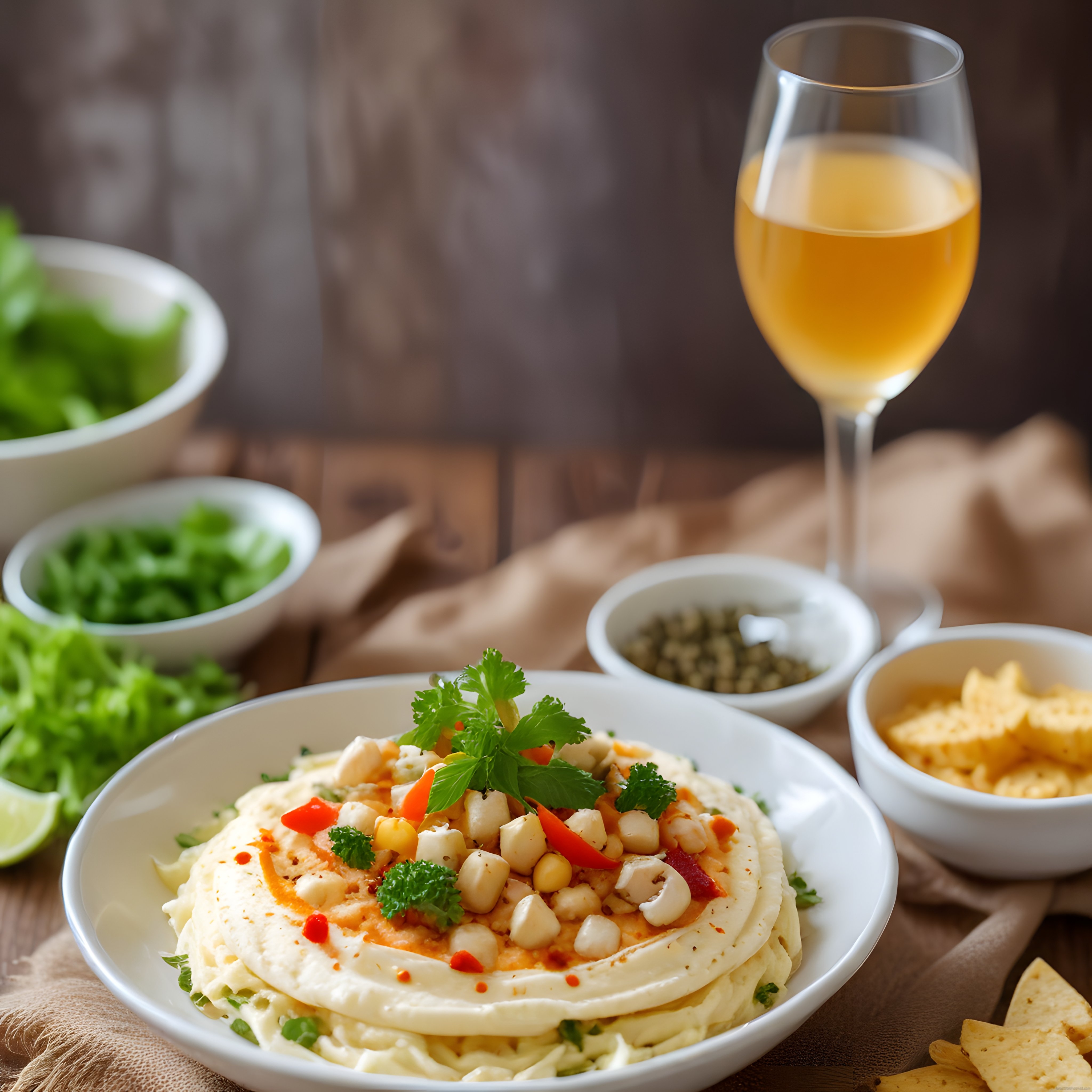 Humus Tabağı ve Cips ile Şarap Eşleşmesi: Sağlıklı ve Lezzetli Sunum