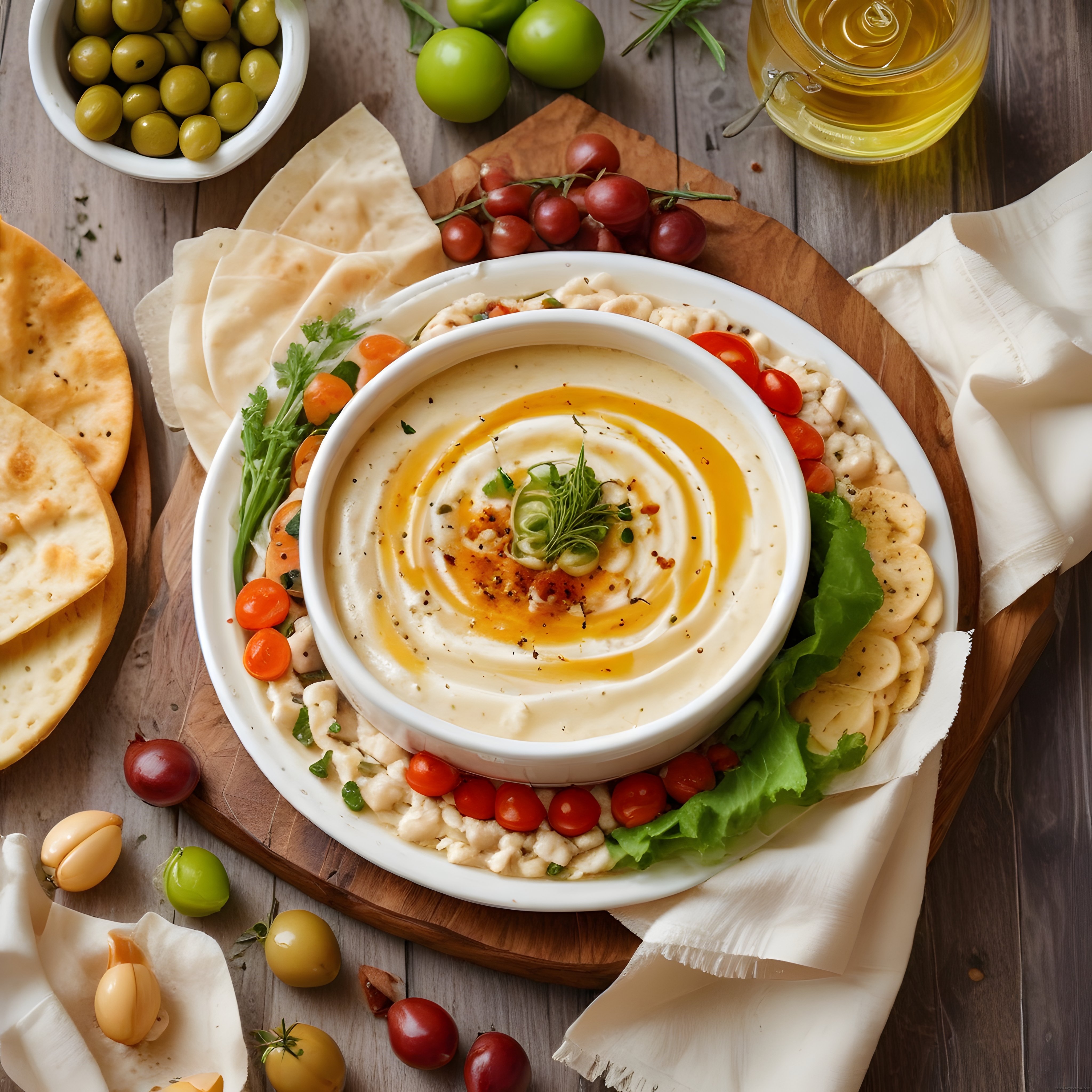 Humus Tabağı: Zeytinyağı ve Baharatlarla Süslenmiş Nefis Meze Sunumu