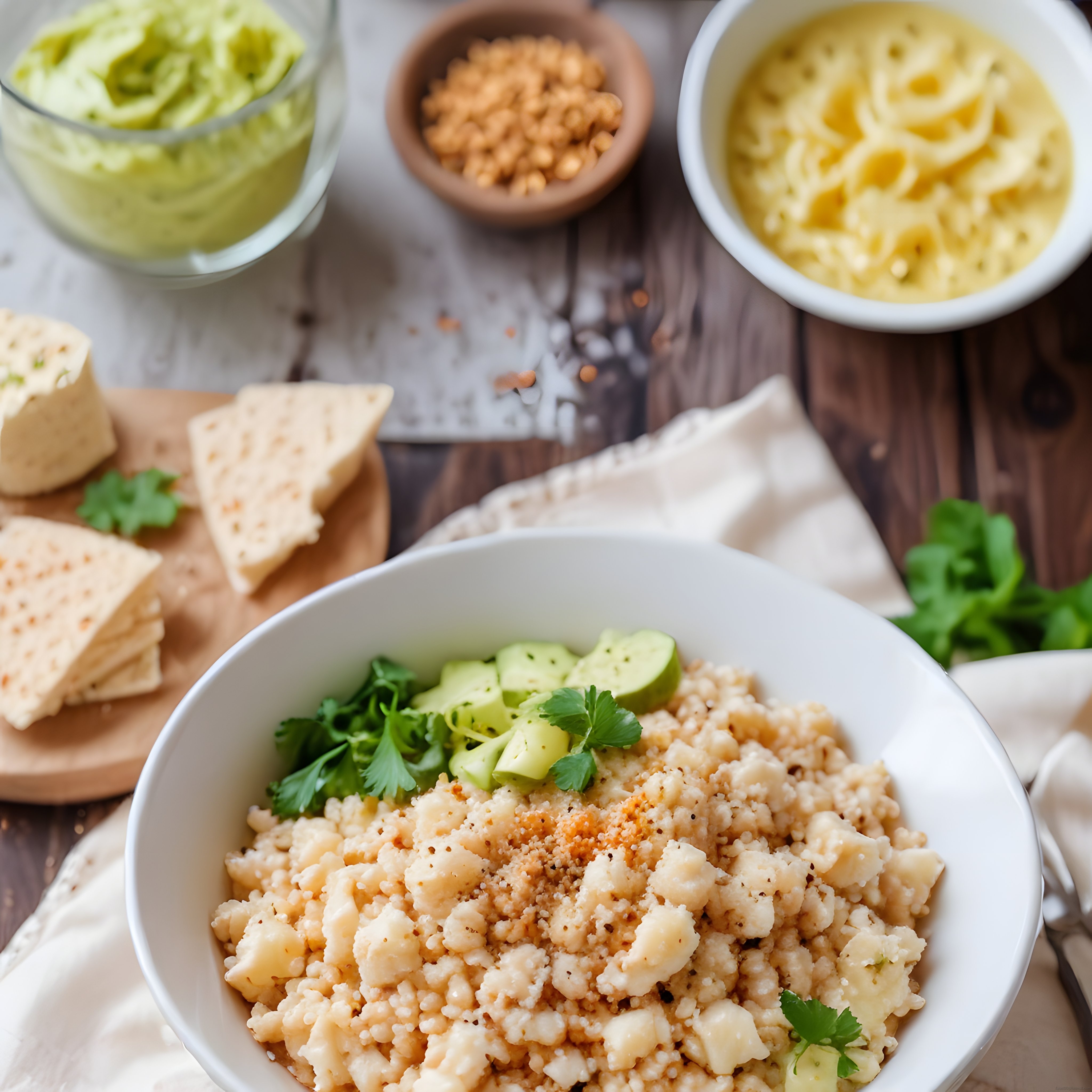 Humus ve Avokado Soslu Kuskus Kasesi ile Sağlıklı Mutfak Sunumu