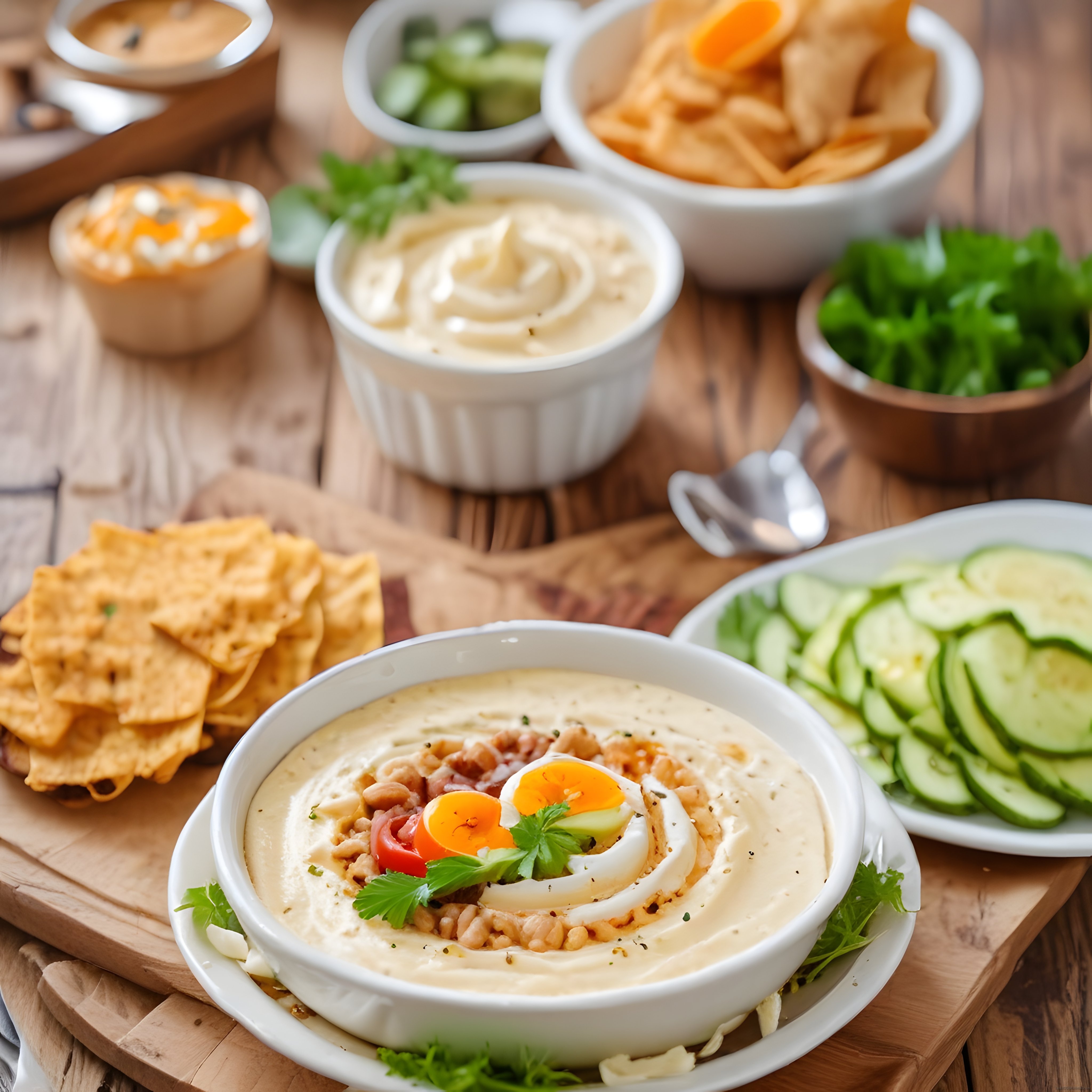 Humus ve Dip Soslarla Hazırlanan Sağlıklı Ev Yapımı Meze Tabağı