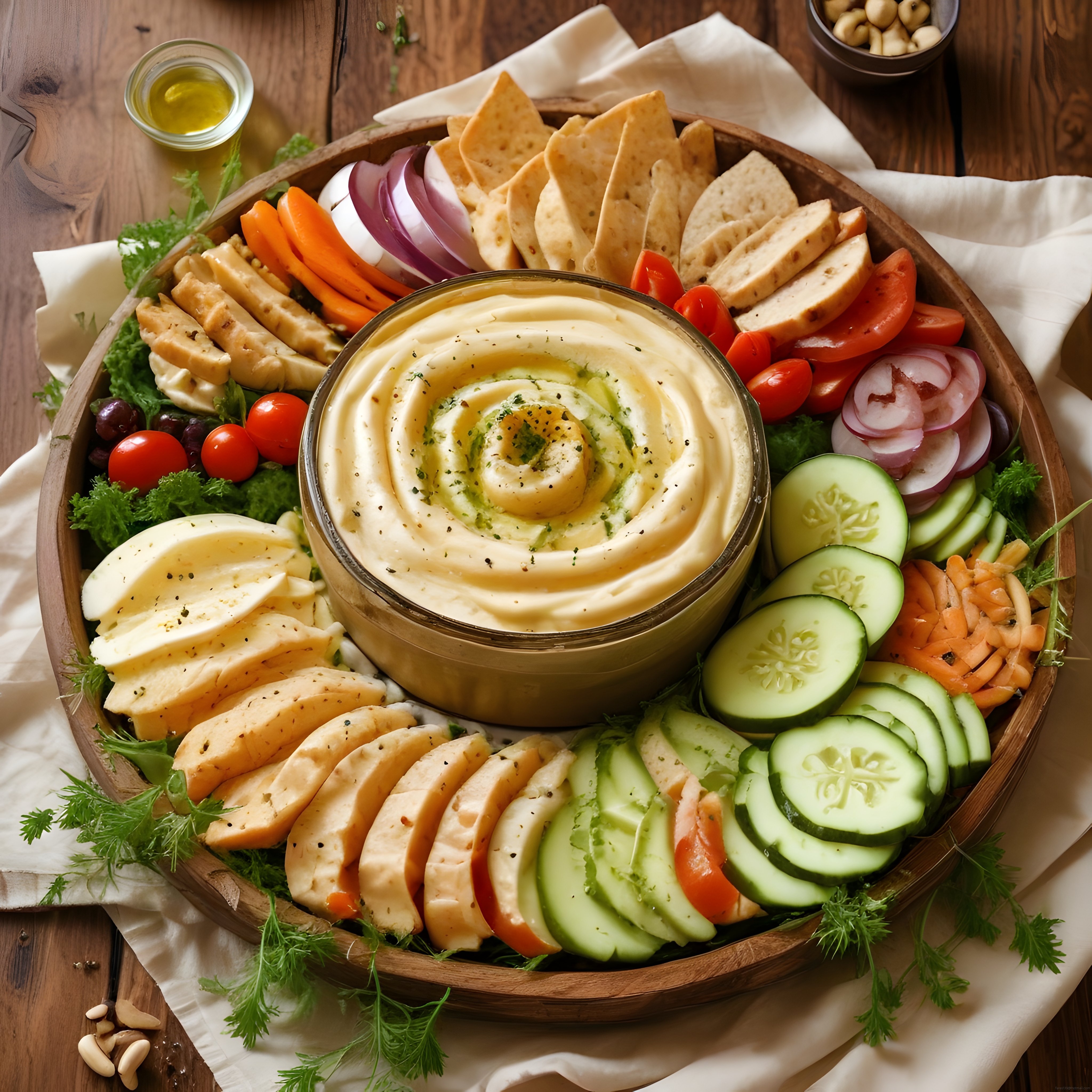 Humus ve Taze Sebze Tabağı: Sağlıklı Kahvaltı için Enfes Sunum Önerisi