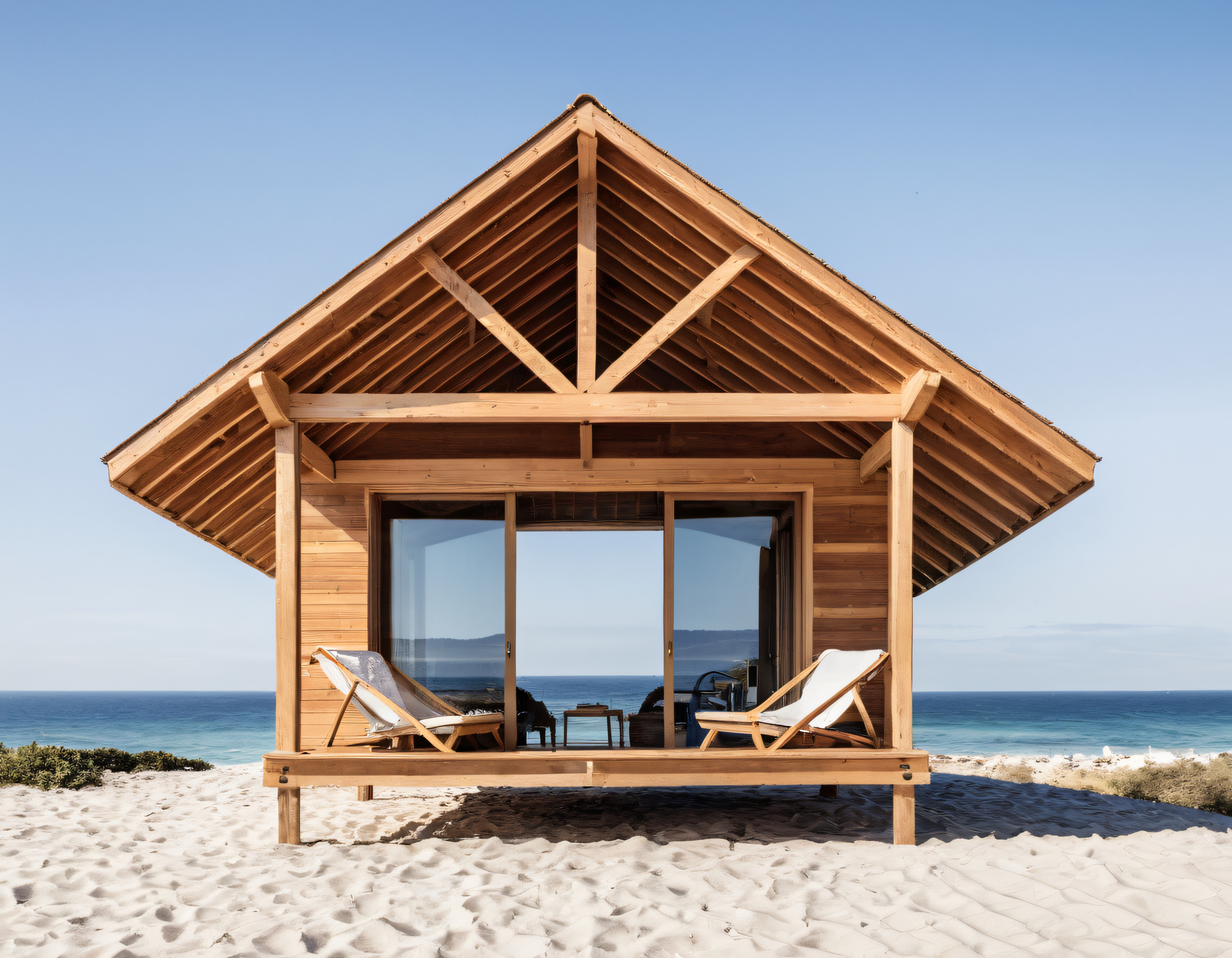 Huzurlu Bir Plaj Atmosferinde Ahşap Bungalow ve Deniz Manzarası