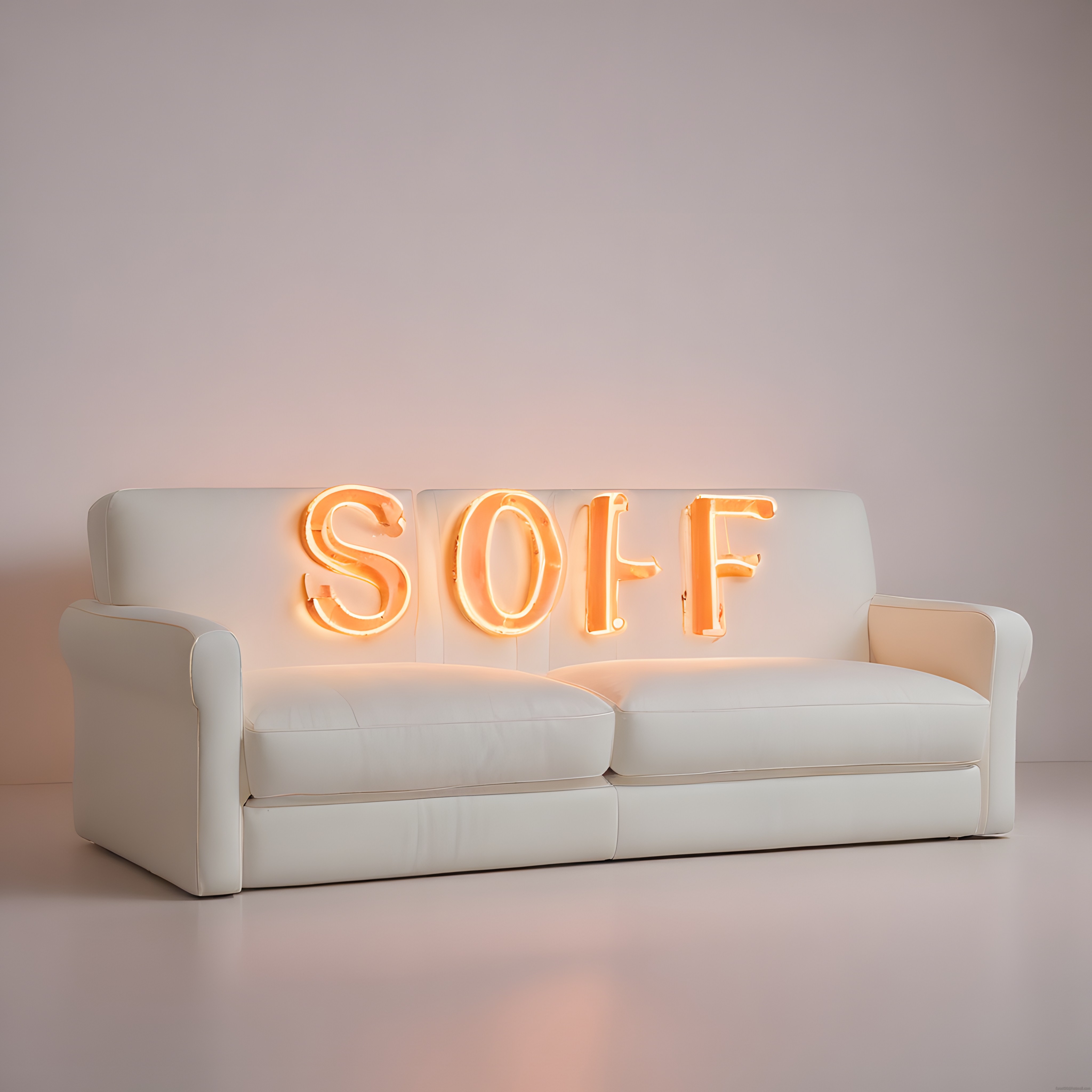 Huzurlu ve Modern Mekanlara İlham Veren Beyaz Kanepe ve Neon Işık Detayı